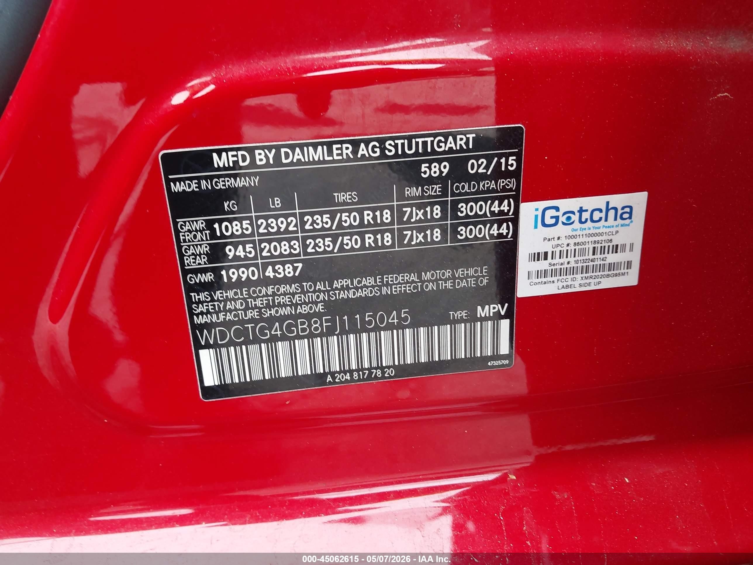 2015 Mercedes-benz Gla 250 4matic Red vin: WDCTG4GB8FJ115045