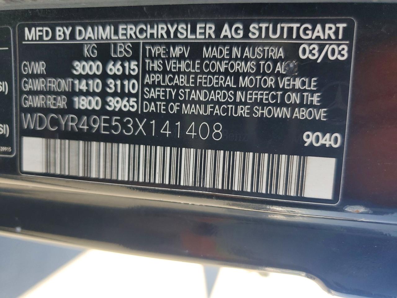 2003 Mercedes-benz G 500 Черный vin: WDCYR49E53X141408