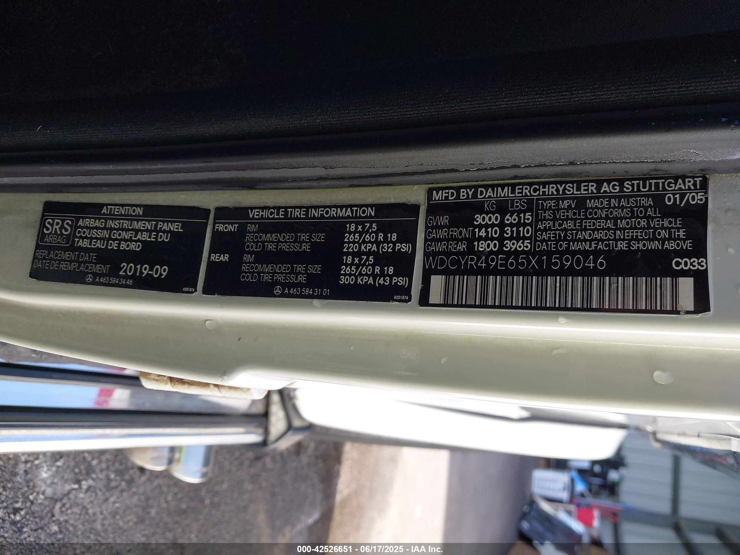 2005 Mercedes-benz G 500   Белый vin: WDCYR49E65X159046