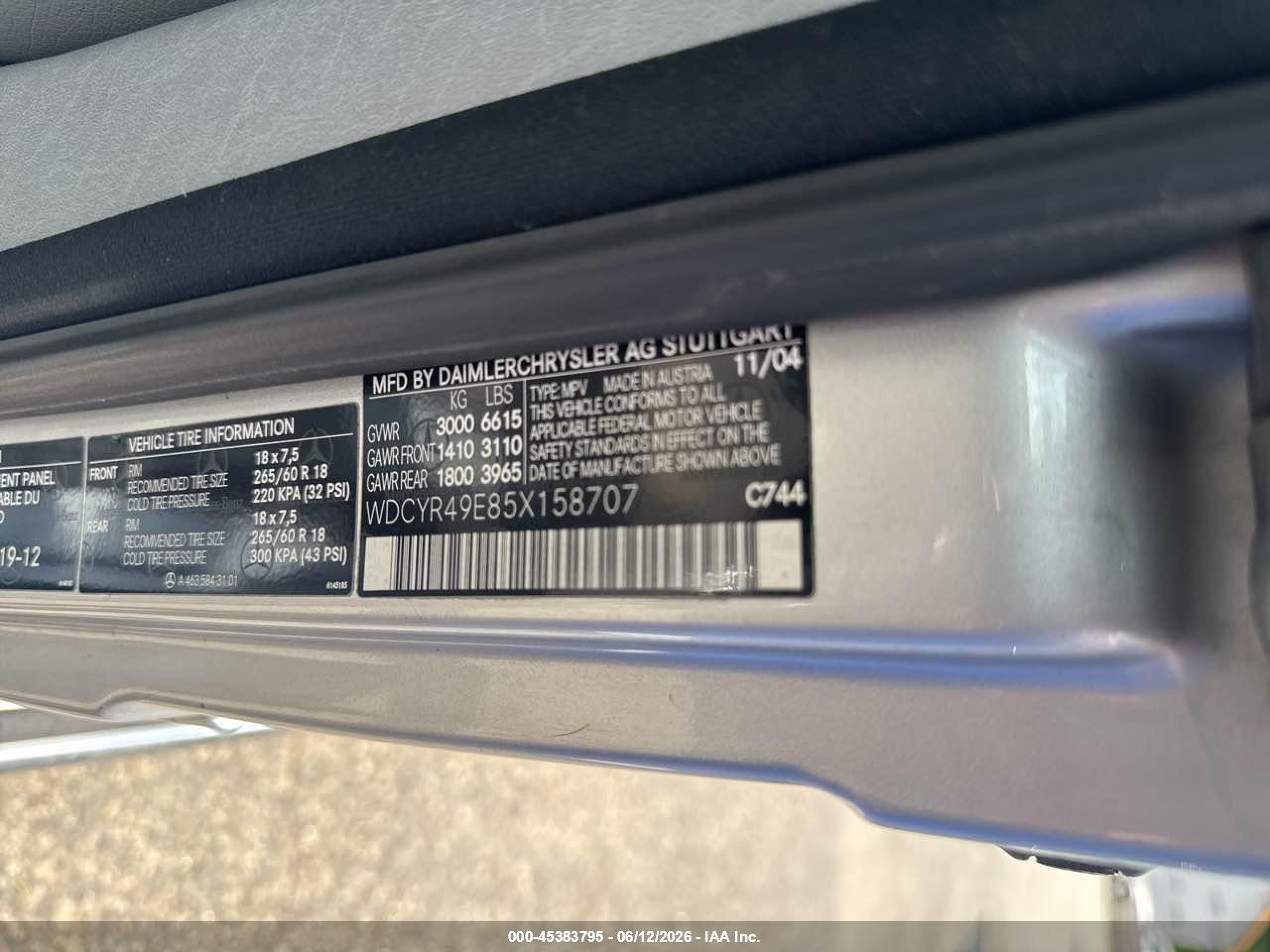 2005 Mercedes-benz G 500 4matic/grand Edition 4matic Серебряный vin: WDCYR49E85X158707
