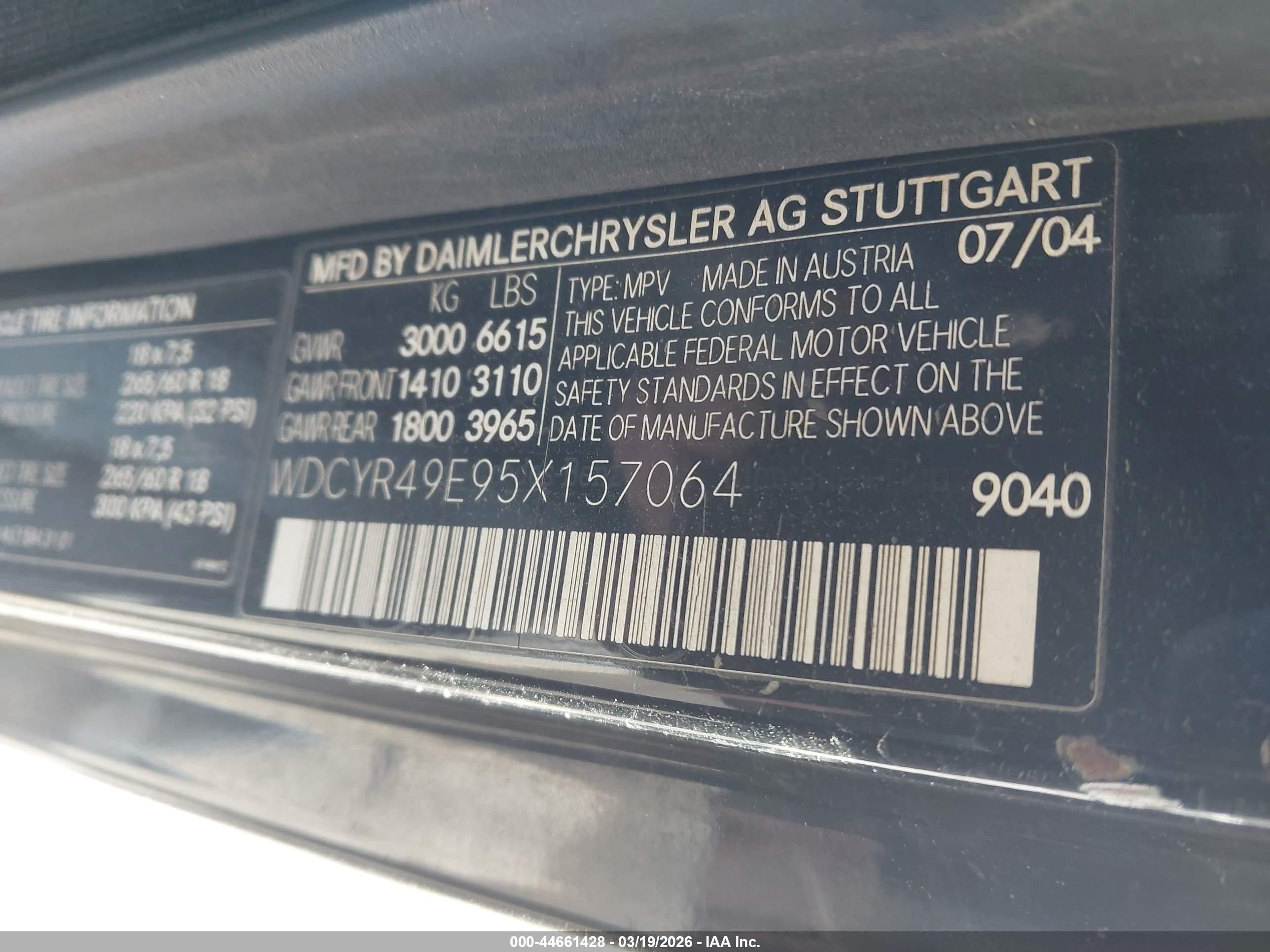 2005 Mercedes-benz G 500   Black vin: WDCYR49E95X157064
