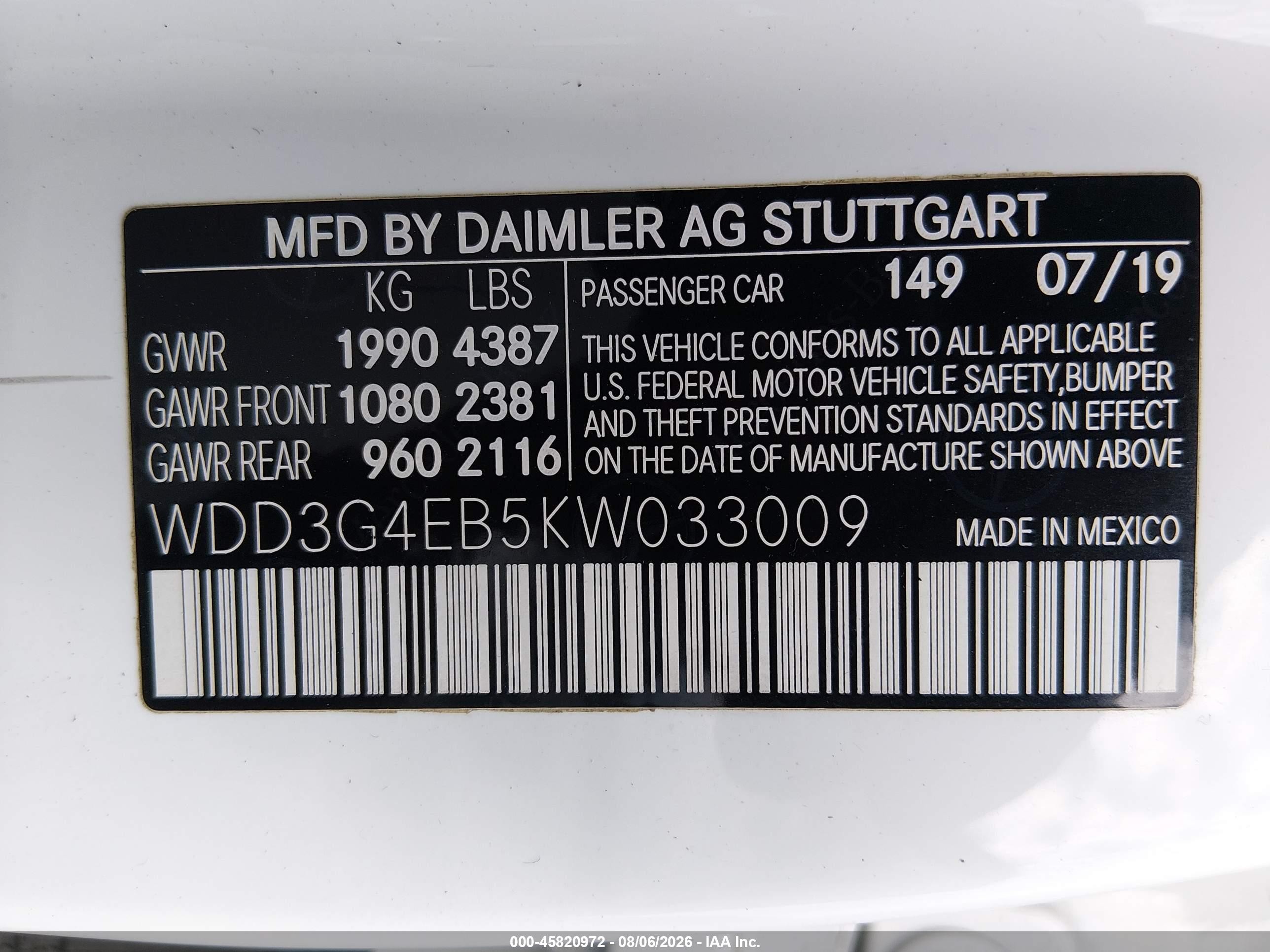2019 Mercedes-benz A 220   White vin: WDD3G4EB5KW033009