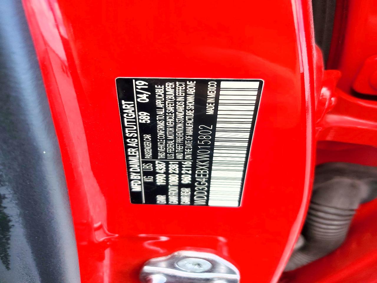 2019 Mercedes-benz A-class Red vin: WDD3G4EBXKW015802