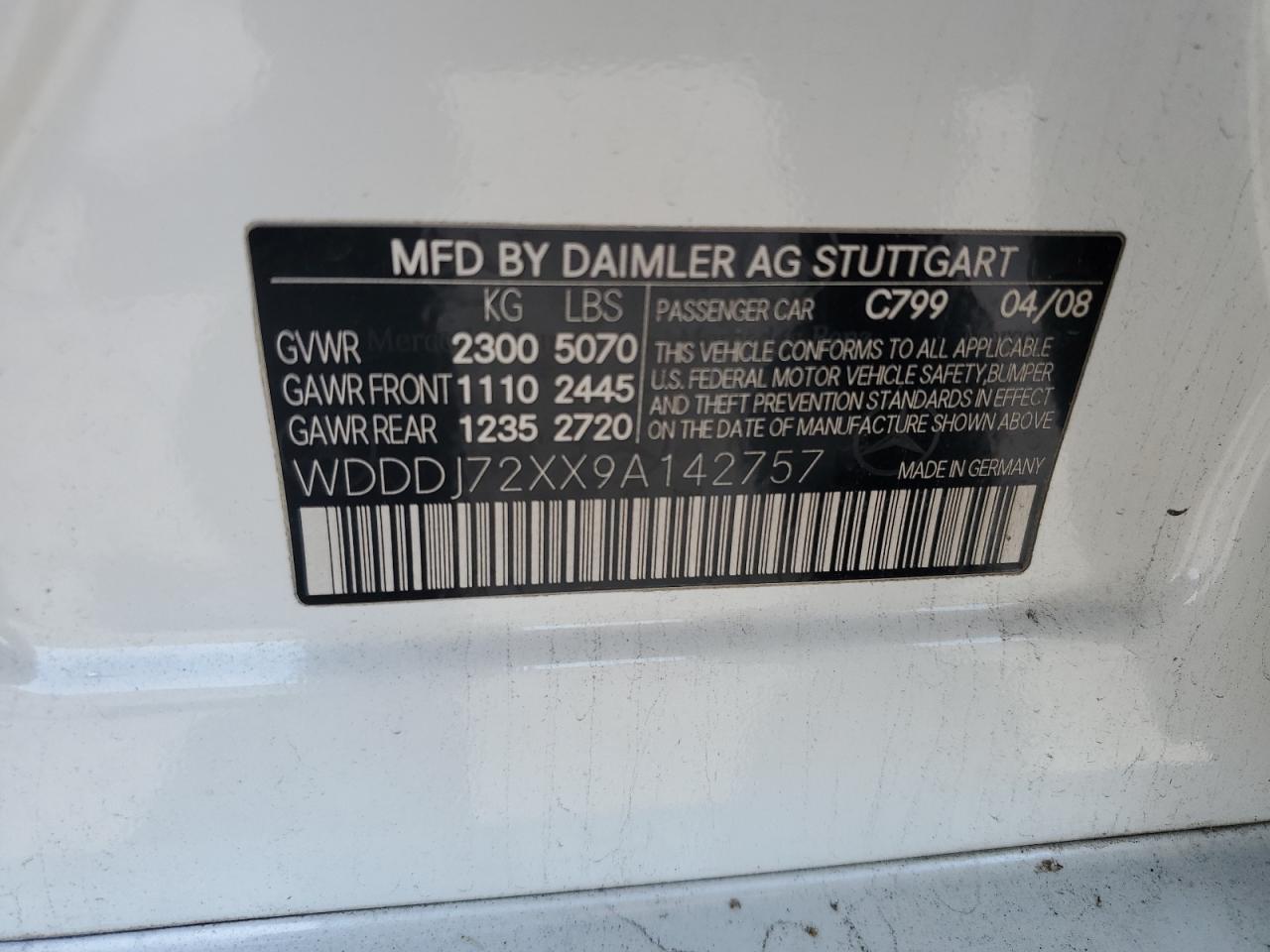 2009 Mercedes-benz Cls 550 Белый vin: WDDDJ72XX9A142757