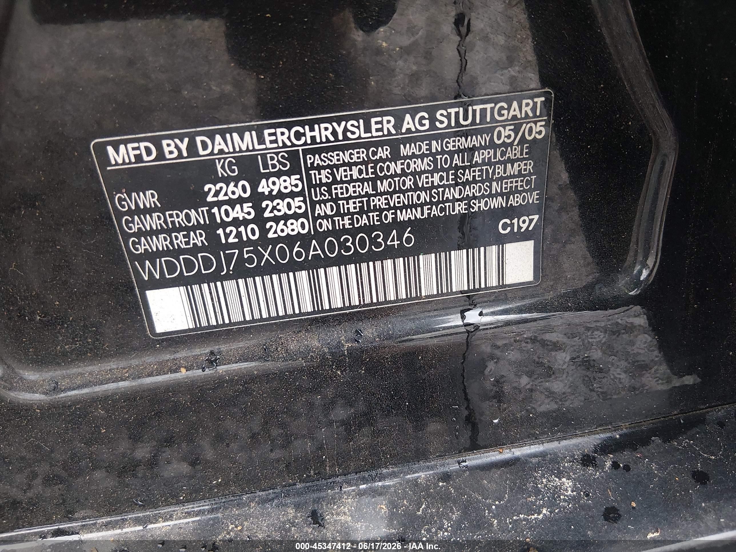 2006 Mercedes-benz Cls 500   Black vin: WDDDJ75X06A030346