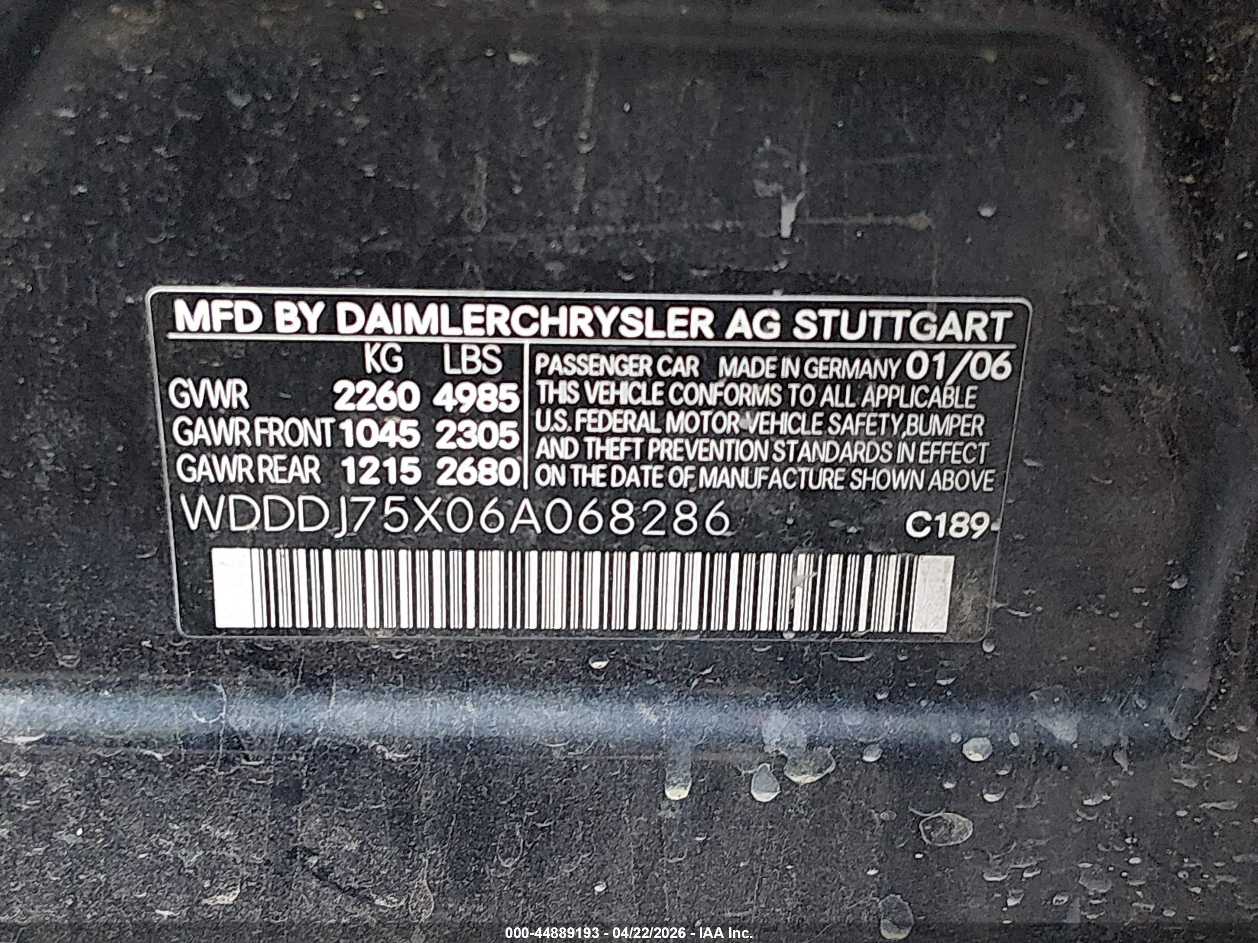 2006 Mercedes-benz Cls 500   Navy vin: WDDDJ75X06A068286
