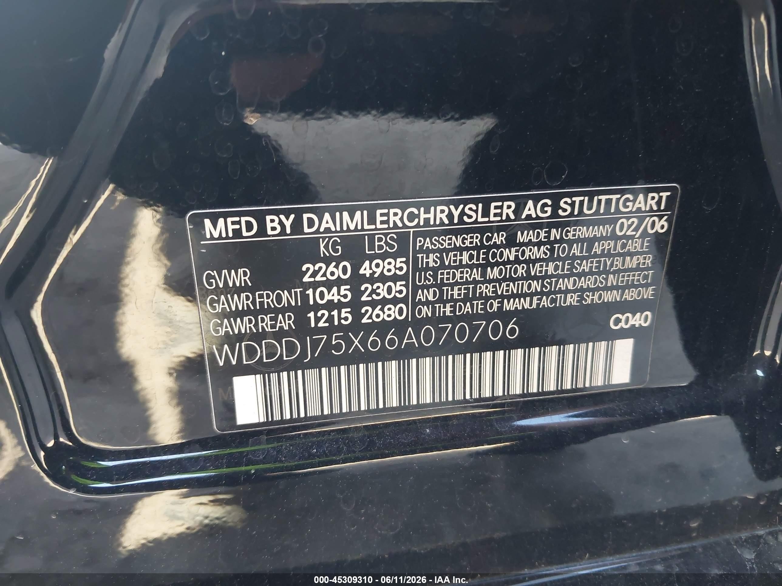 2006 Mercedes-benz Cls 500   Black vin: WDDDJ75X66A070706