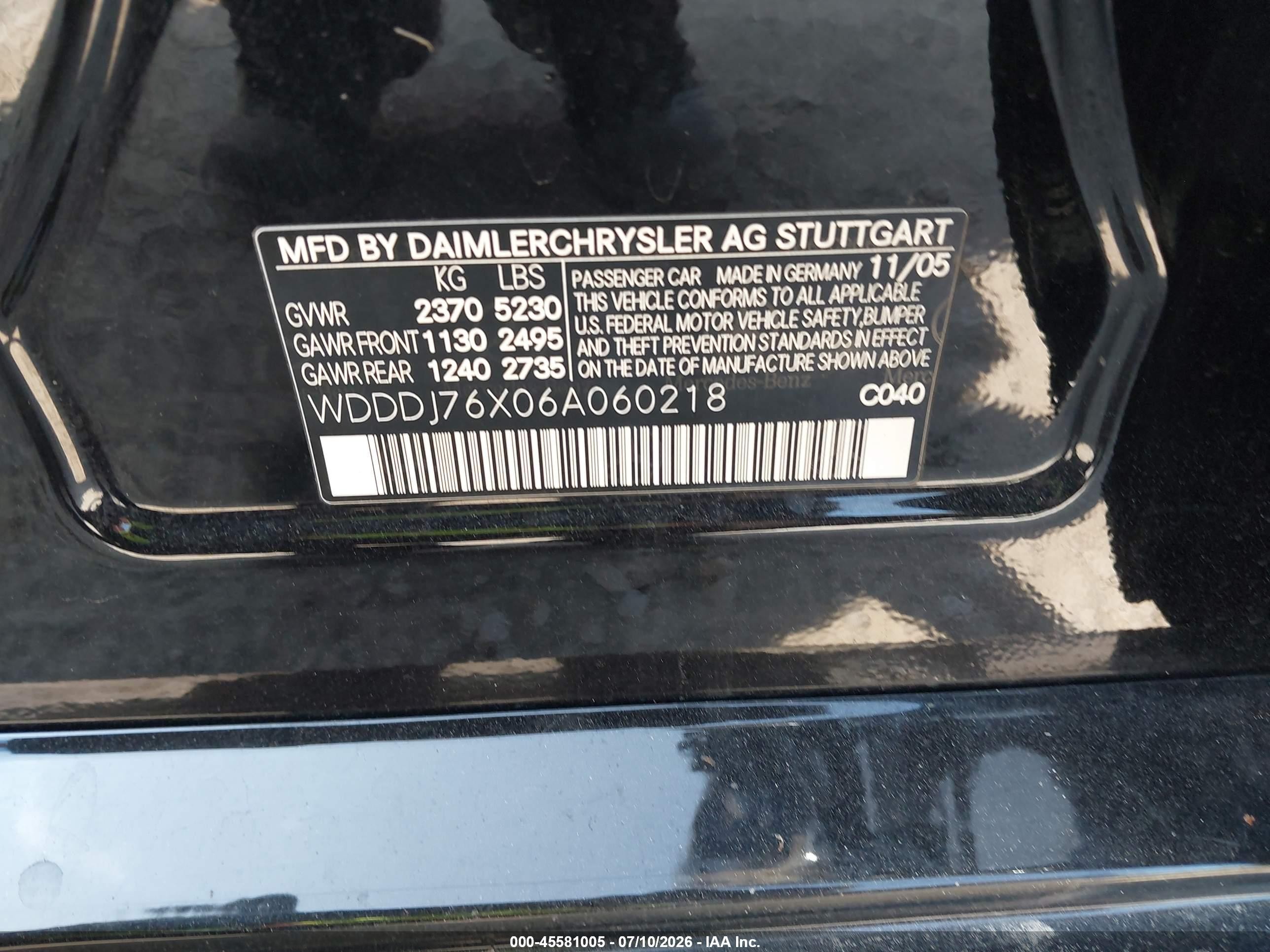 2006 Mercedes-benz Cls 55 Amg   Черный vin: WDDDJ76X06A060218