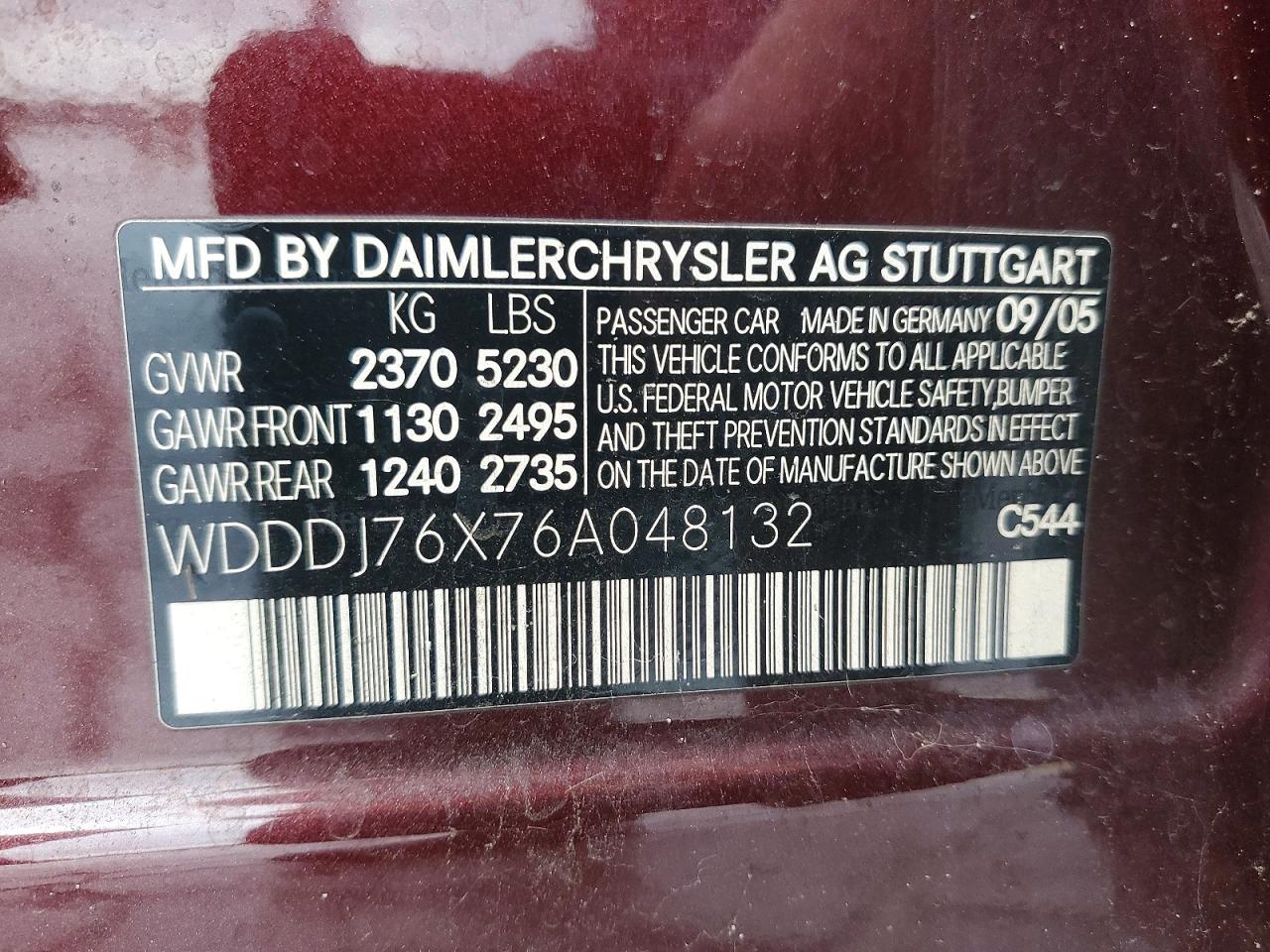2006 Mercedes-benz Cls 55 Amg Burgundy vin: WDDDJ76X76A048132