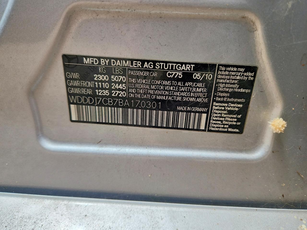 2011 Mercedes-benz Cls 550 Серебряный vin: WDDDJ7CB7BA170301