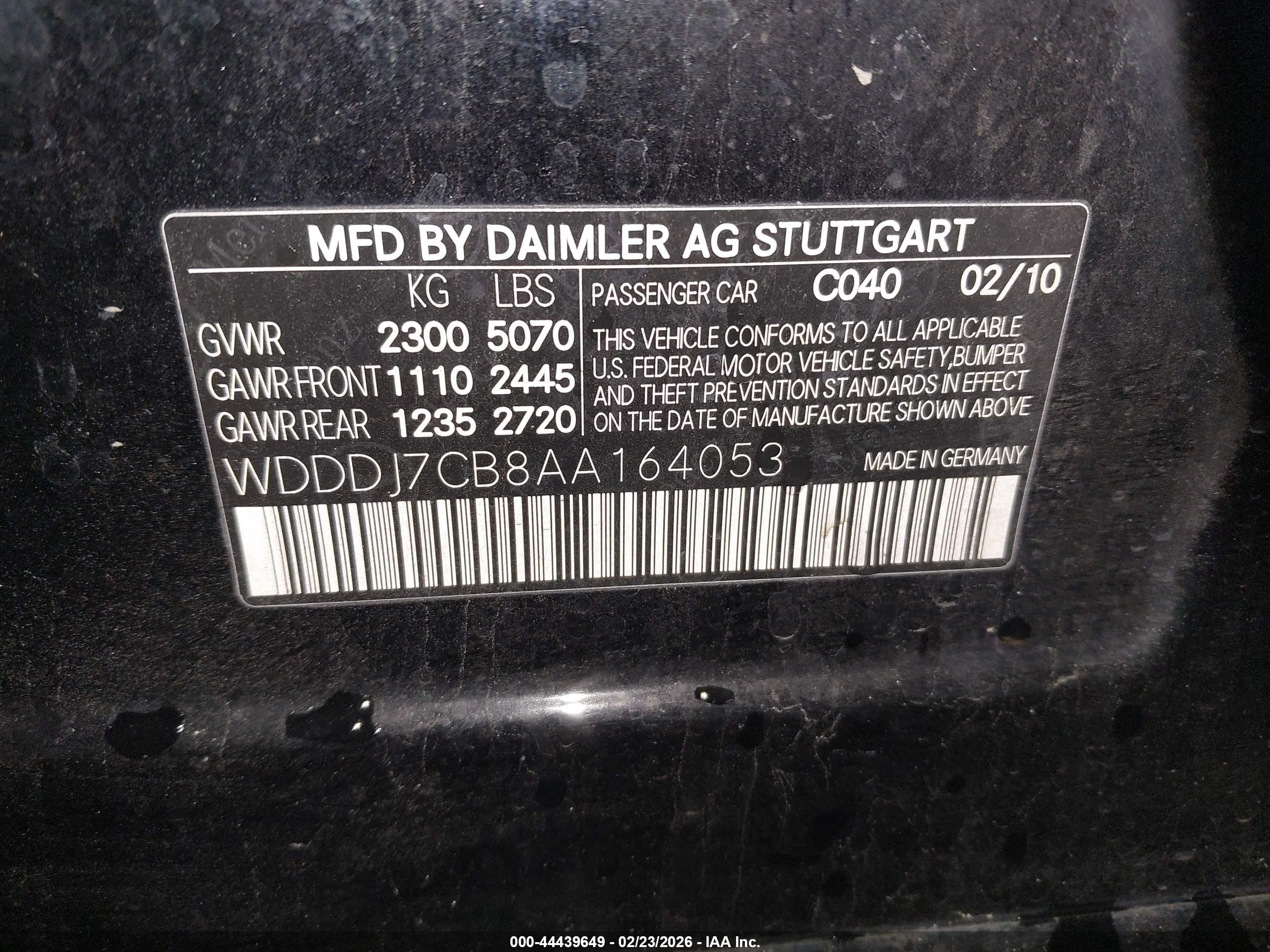 2010 Mercedes-benz Cls 550   Black vin: WDDDJ7CB8AA164053