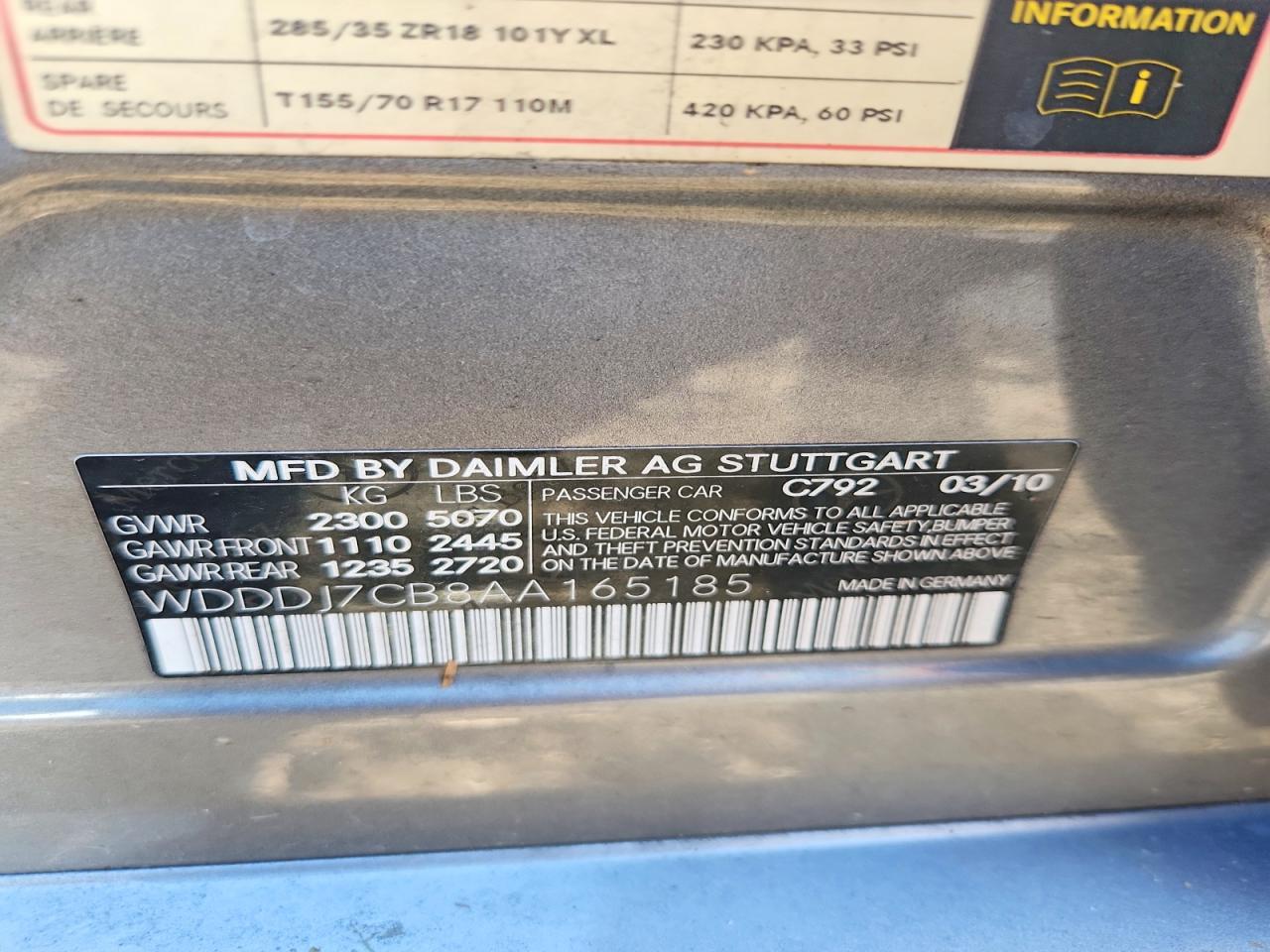 2010 Mercedes-benz Cls 550 Gray vin: WDDDJ7CB8AA165185