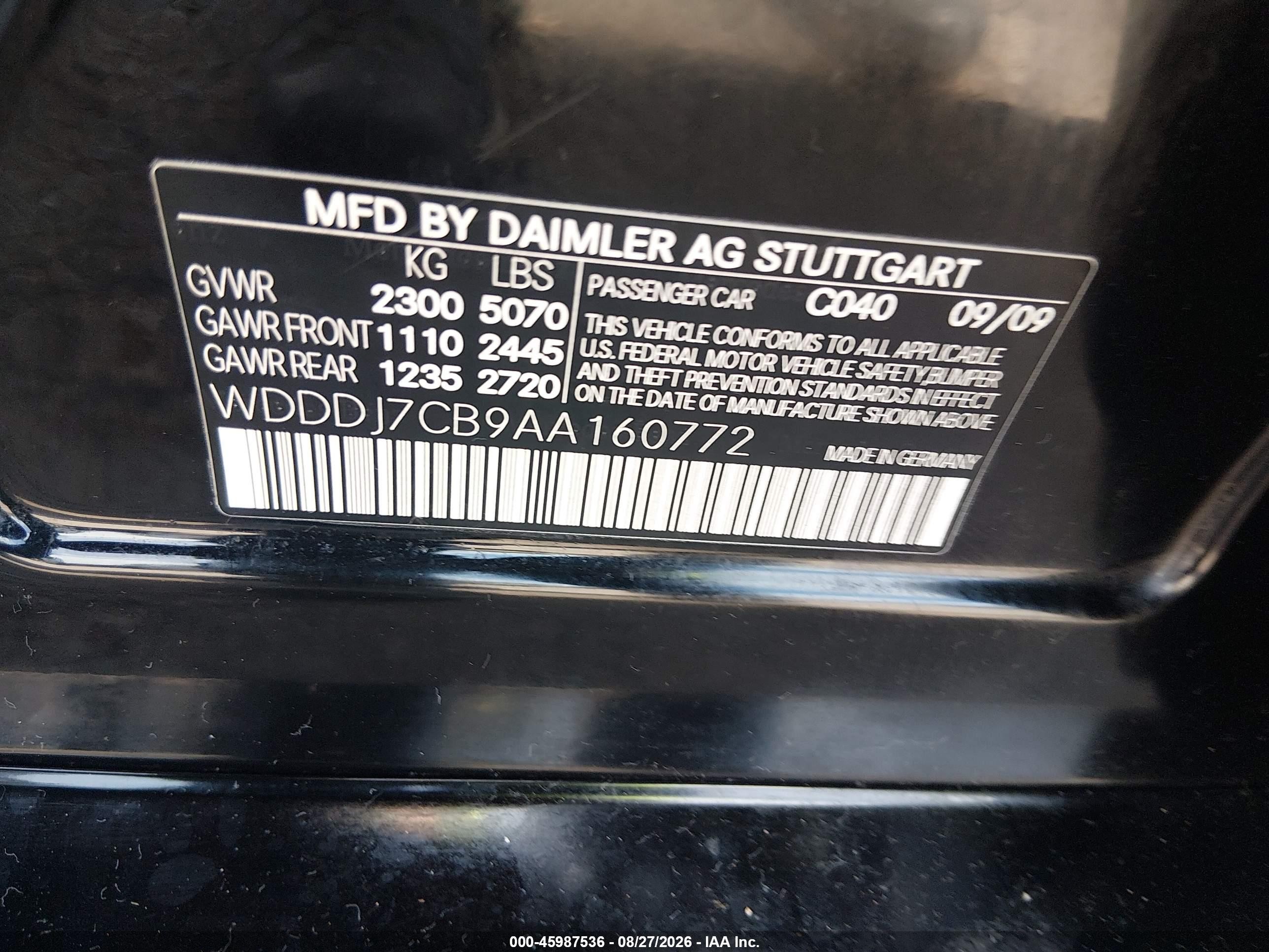 2010 Mercedes-benz Cls 550   Black vin: WDDDJ7CB9AA160772