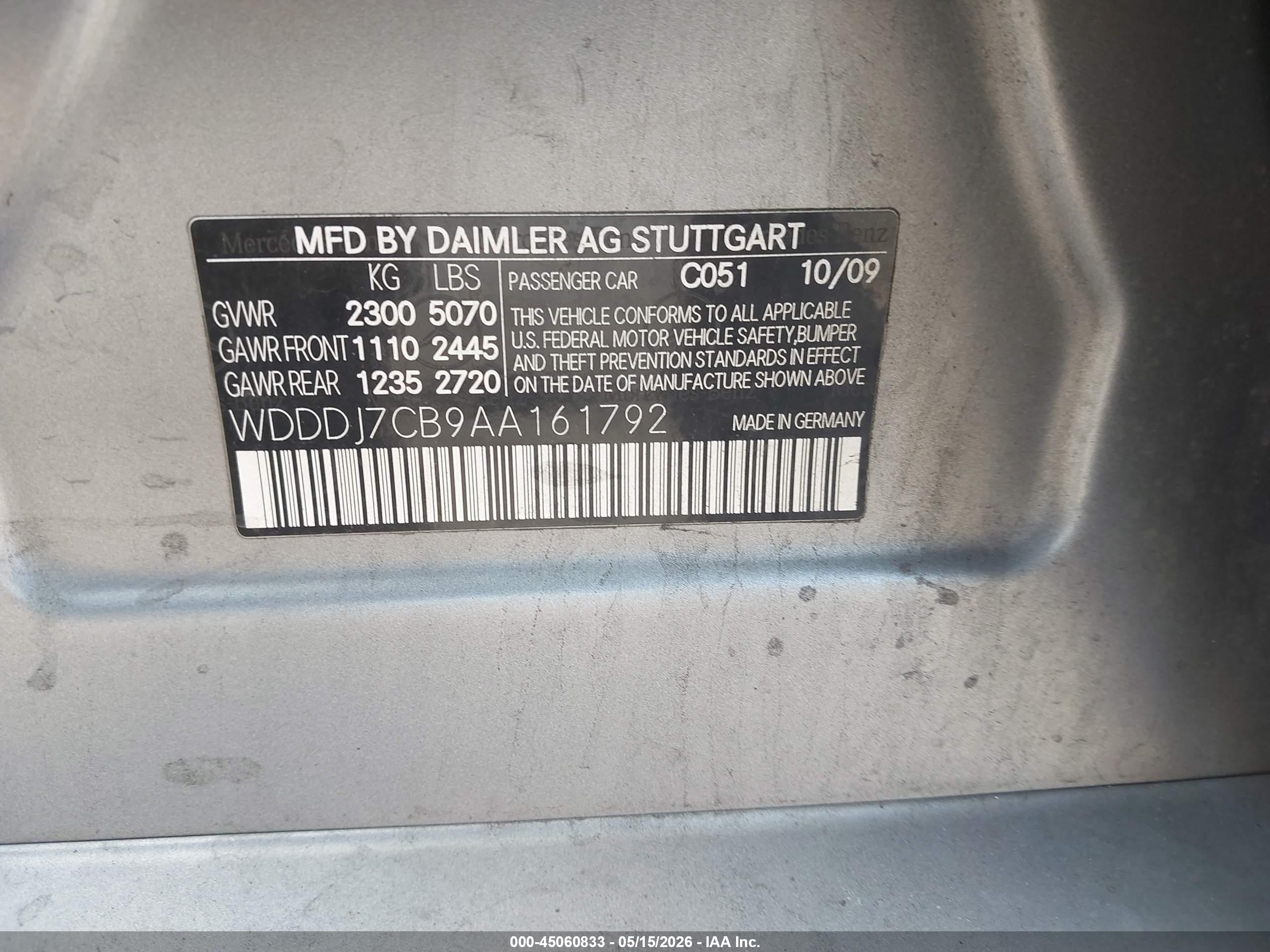2010 Mercedes-benz Cls 550   Gray vin: WDDDJ7CB9AA161792