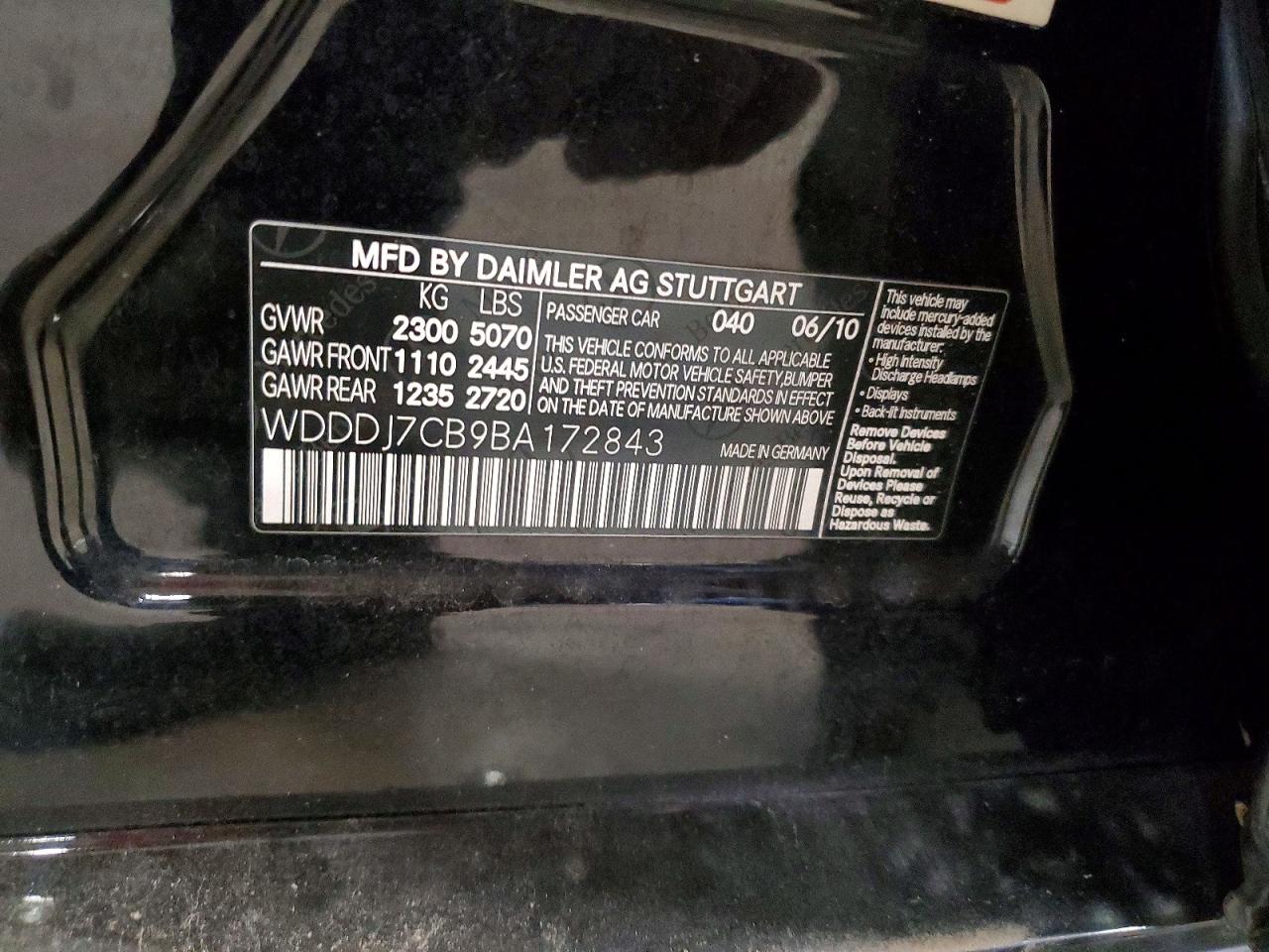2011 Mercedes-benz Cls 550 Black vin: WDDDJ7CB9BA172843