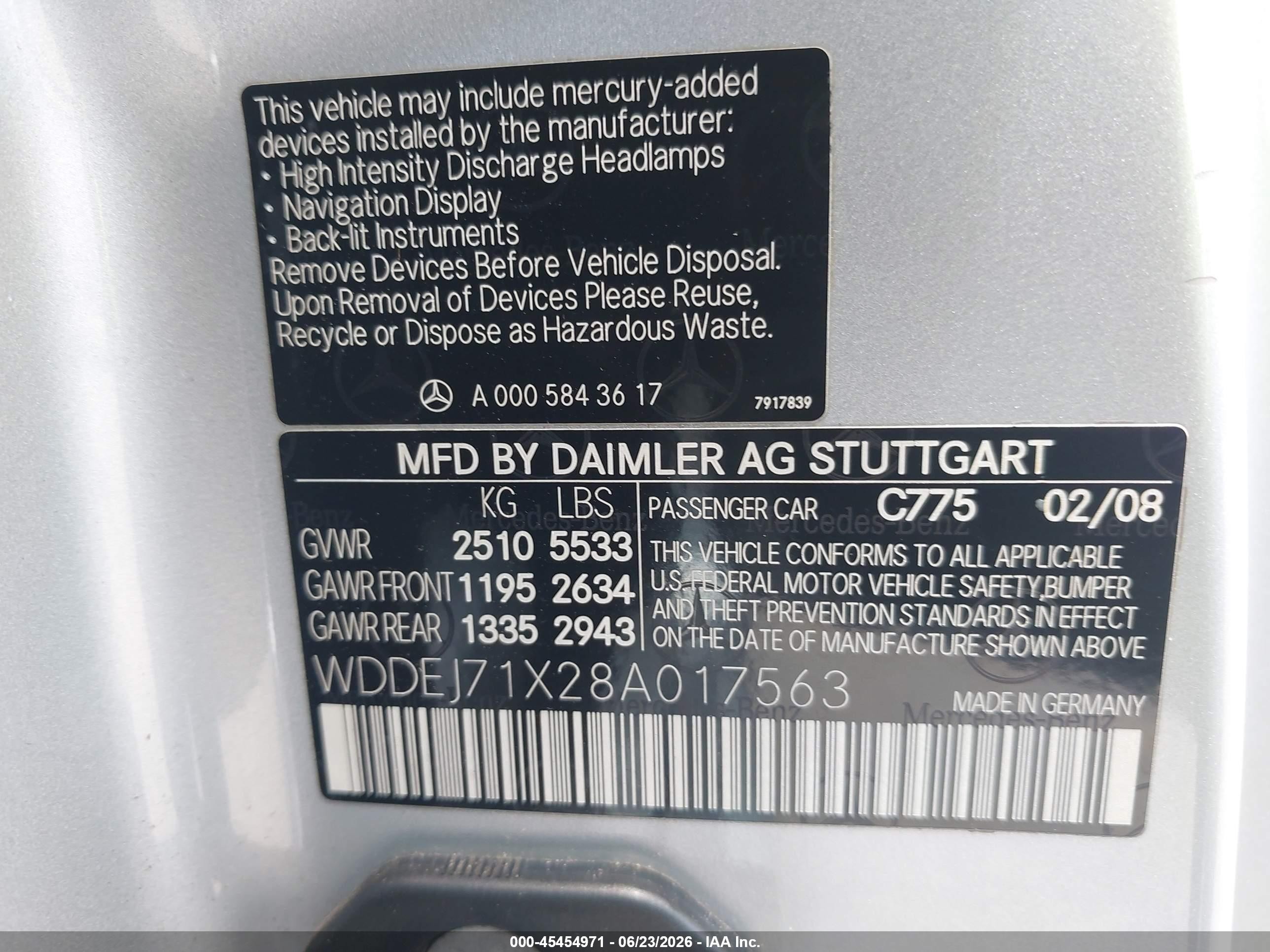 2008 Mercedes-benz Cl 550 Silver vin: WDDEJ71X28A017563
