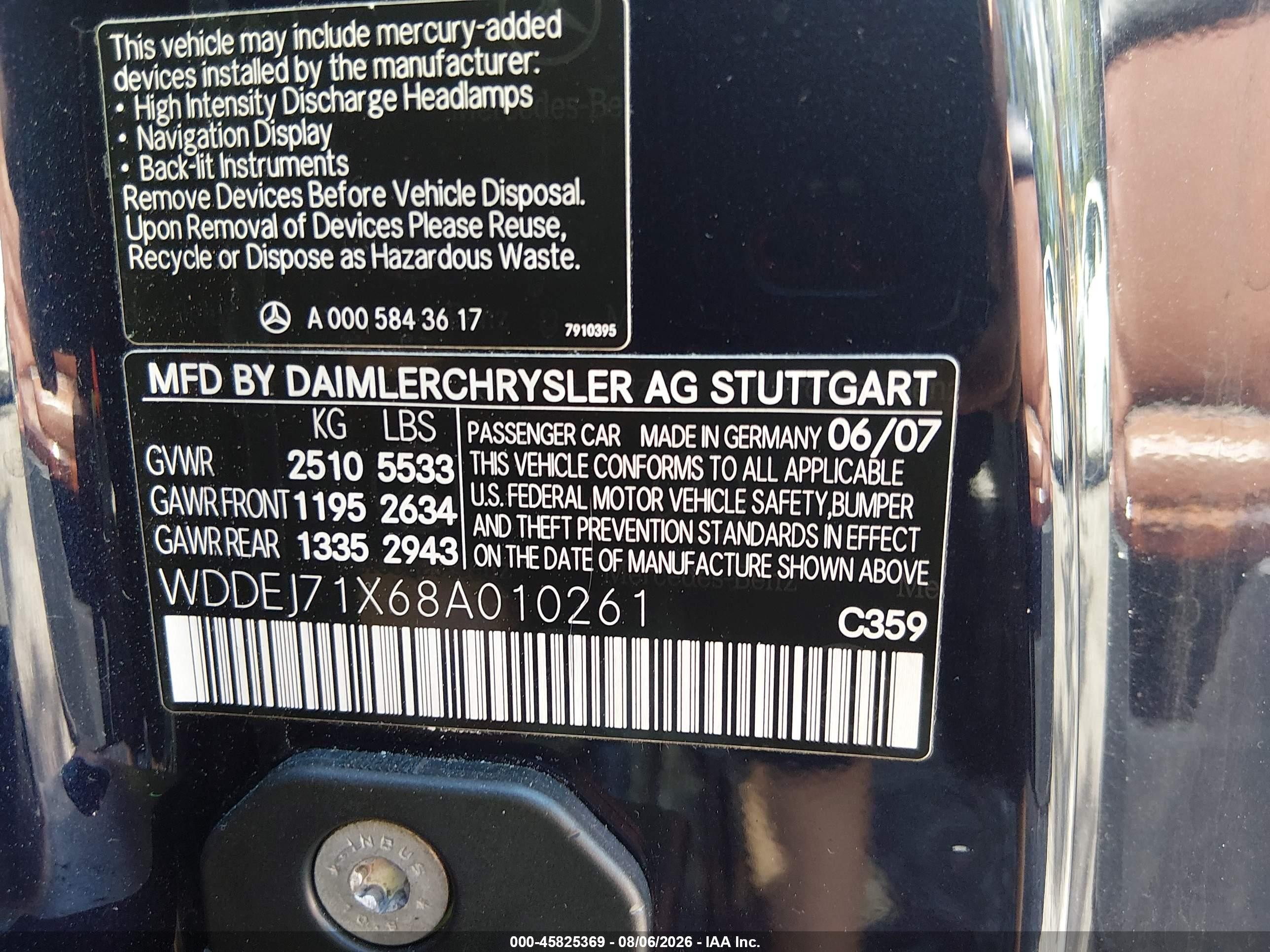 2008 Mercedes-benz Cl 550   Blue vin: WDDEJ71X68A010261