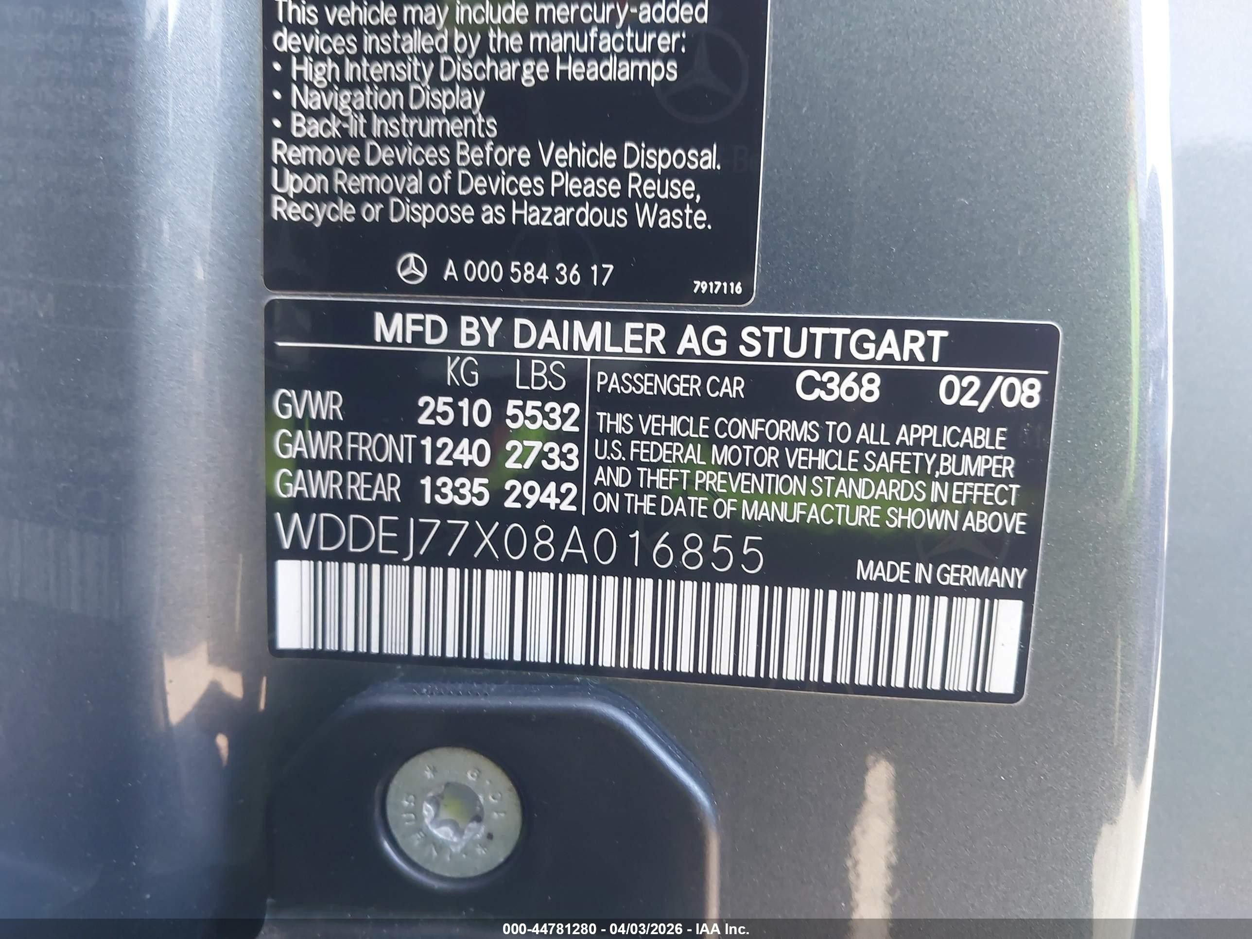 2008 Mercedes-benz Cl 63 Amg   Gray vin: WDDEJ77X08A016855