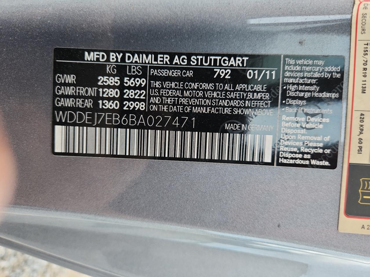 2011 Mercedes-benz Cl 63 Amg Gray vin: WDDEJ7EB6BA027471