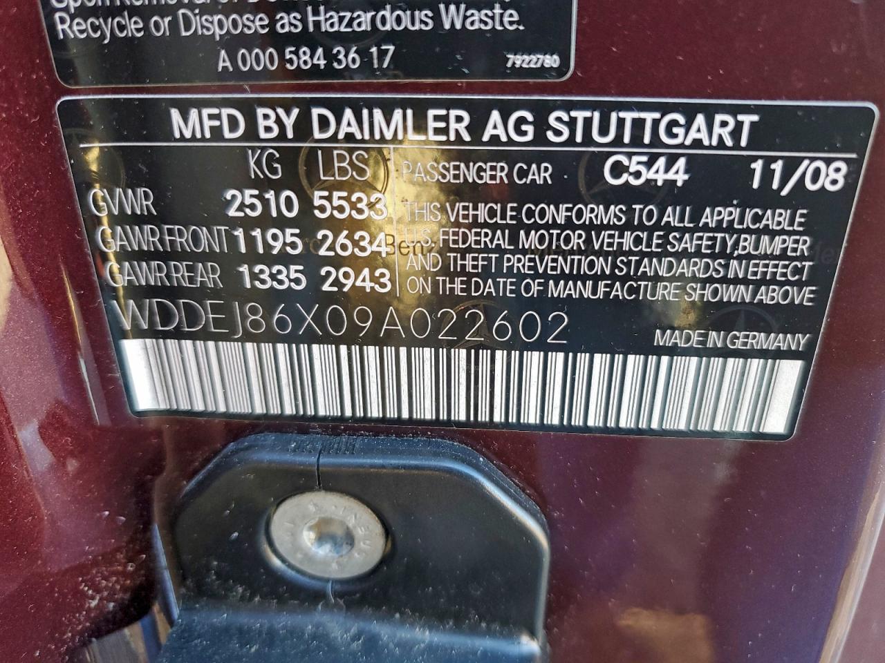 2009 Mercedes-benz Cl 550 4matic Burgundy vin: WDDEJ86X09A022602