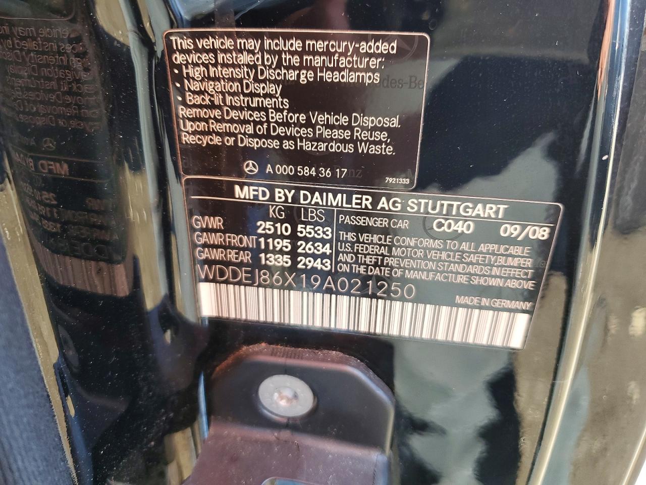 2009 Mercedes-benz Cl 550 4matic Black vin: WDDEJ86X19A021250