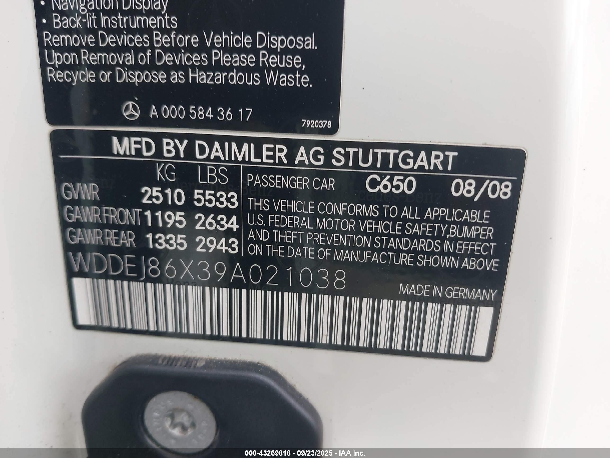 2009 Mercedes-benz Cl 550 4matic Белый vin: WDDEJ86X39A021038