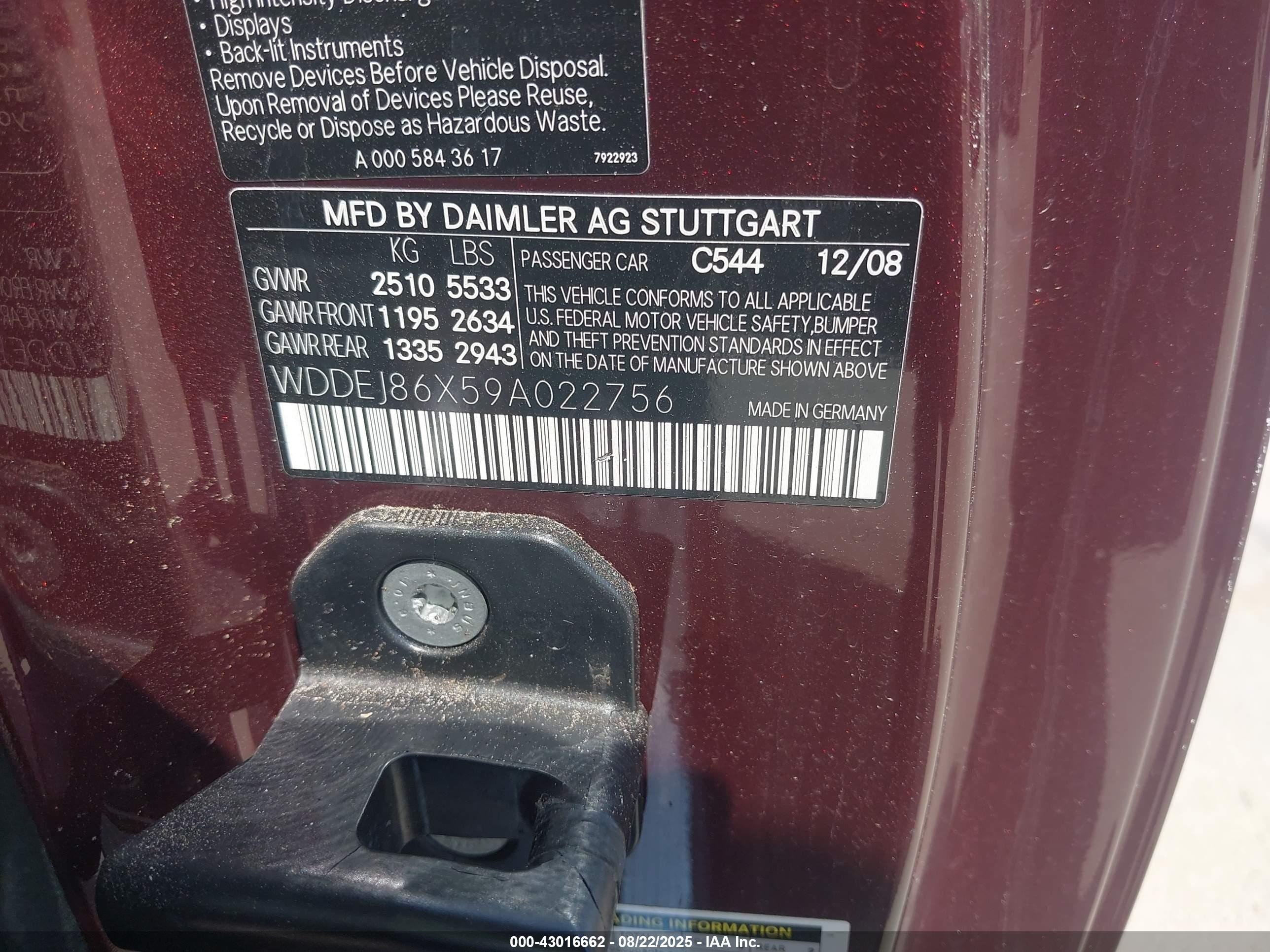 2009 Mercedes-benz Cl 550 4matic Темно-бордовый vin: WDDEJ86X59A022756