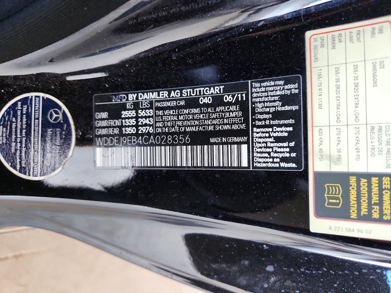 2012 Mercedes-benz Cl 550 4matic Black vin: WDDEJ9EB4CA028356