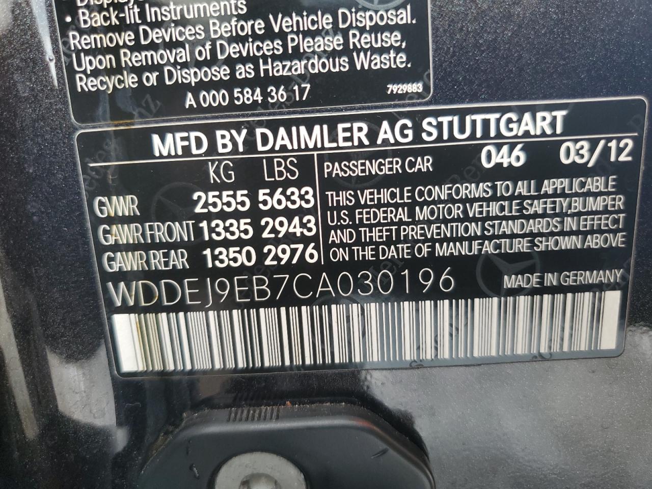 2012 Mercedes-benz Cl 550 4matic Black vin: WDDEJ9EB7CA030196