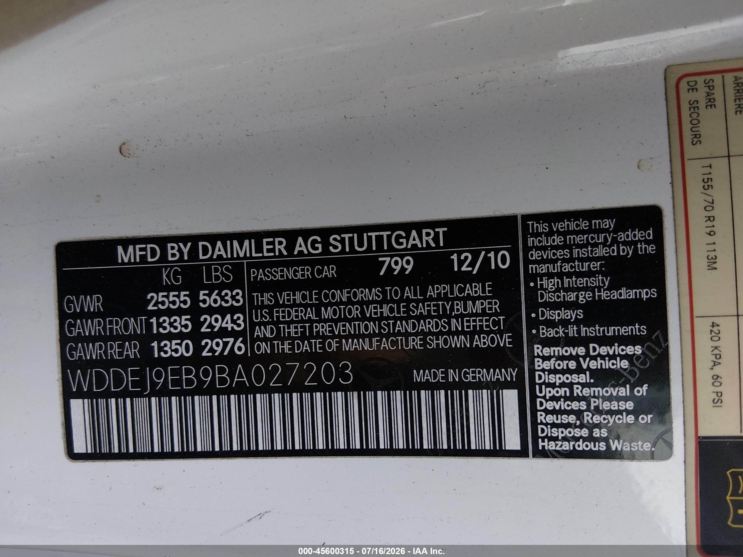 2011 Mercedes-benz Cl 550 4matic White vin: WDDEJ9EB9BA027203