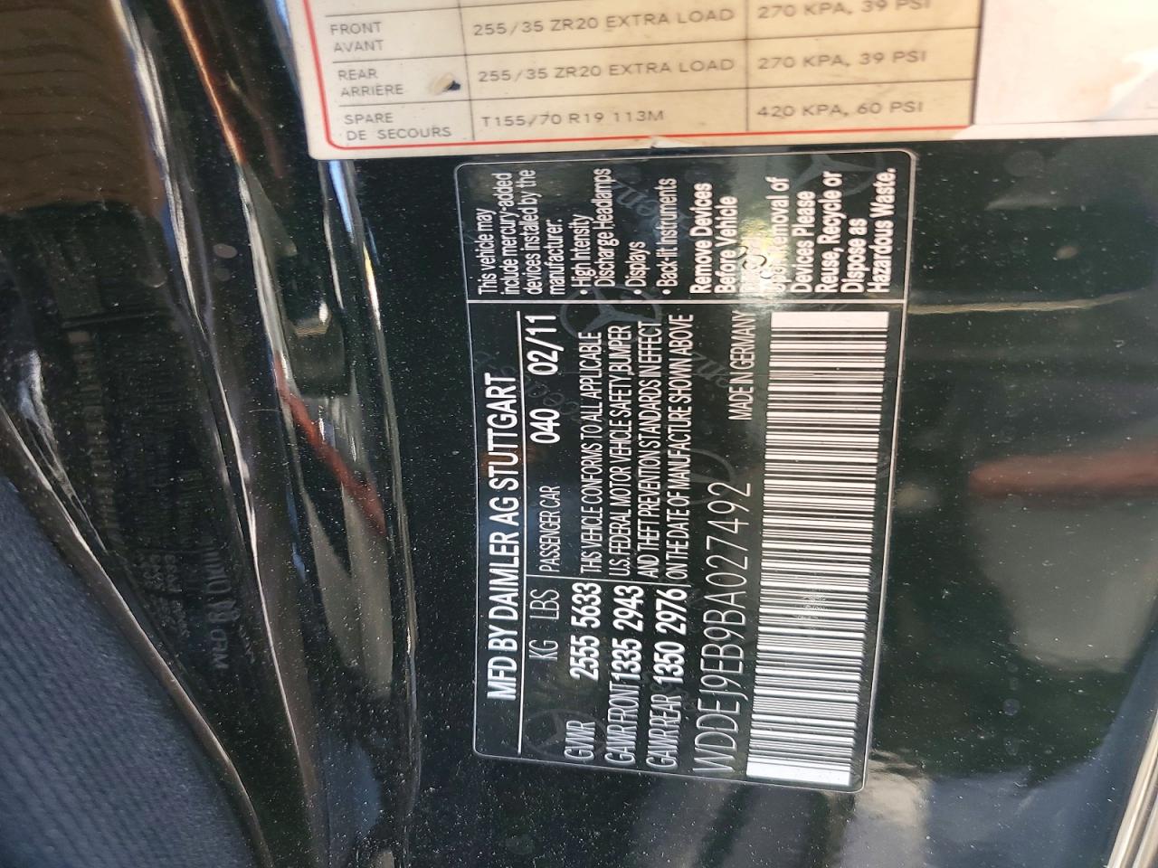 2011 Mercedes-benz Cl 550 4matic Black vin: WDDEJ9EB9BA027492