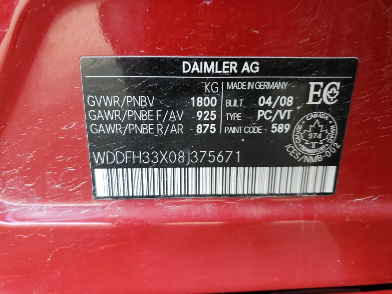 2008 Mercedes-benz B200 Red vin: WDDFH33X08J375671