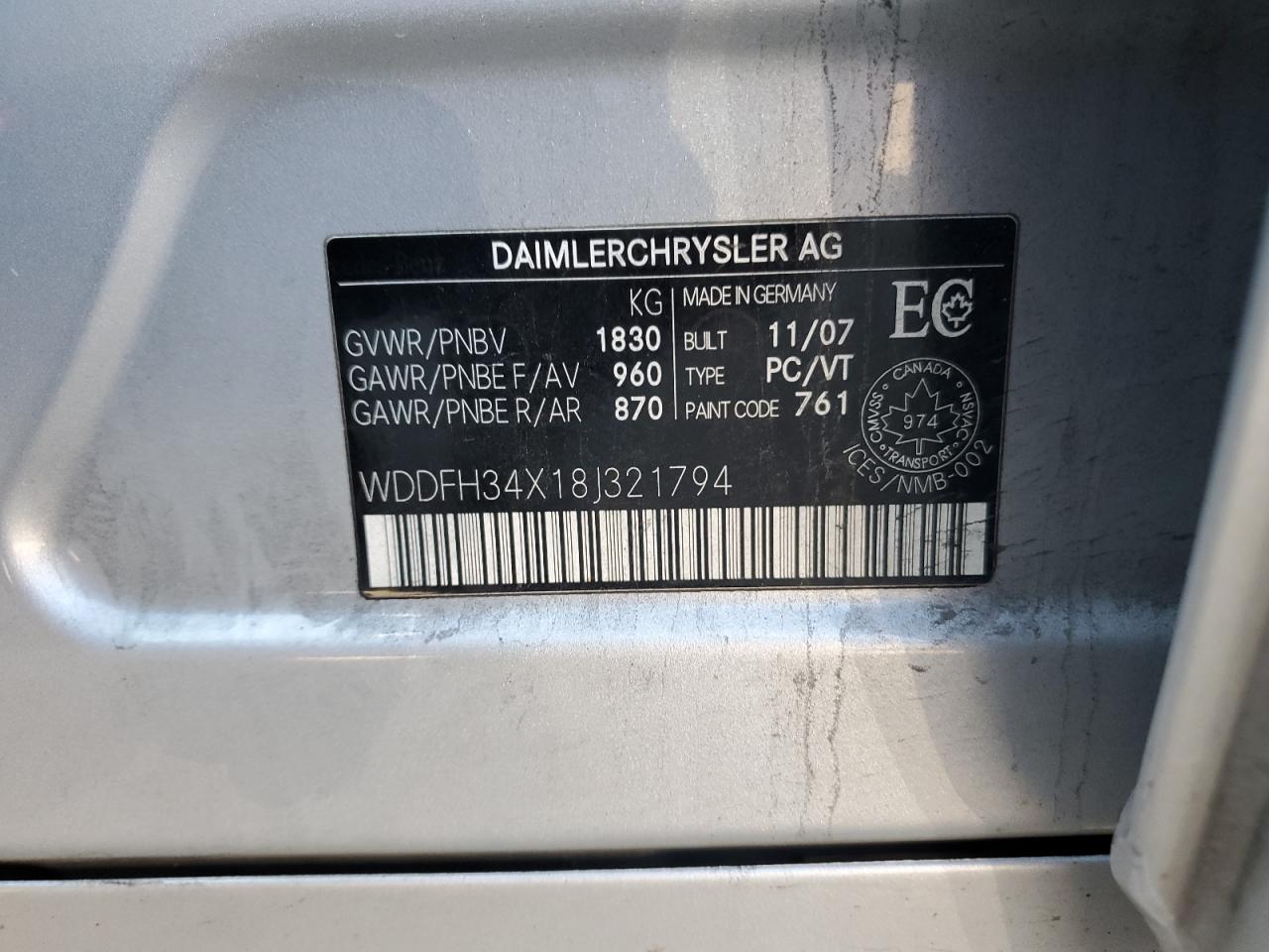 2008 Mercedes-benz B200 Silver vin: WDDFH34X18J321794