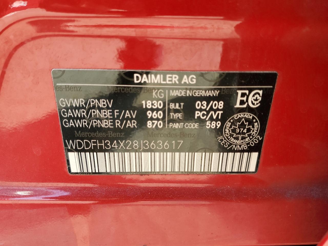 2008 Mercedes-benz B200 Red vin: WDDFH34X28J363617