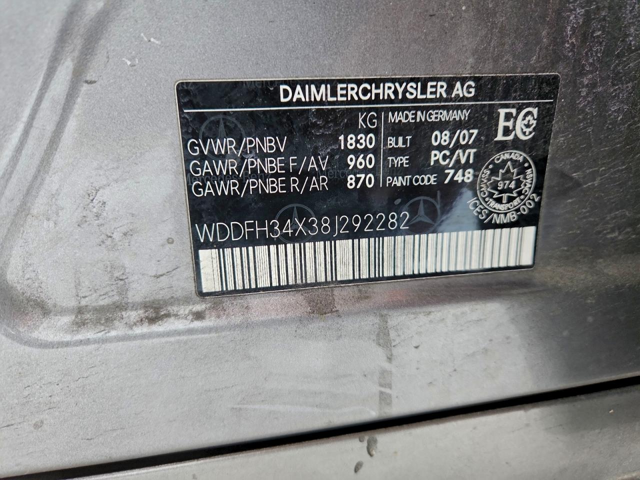 2008 Mercedes-benz B200 Gray vin: WDDFH34X38J292282
