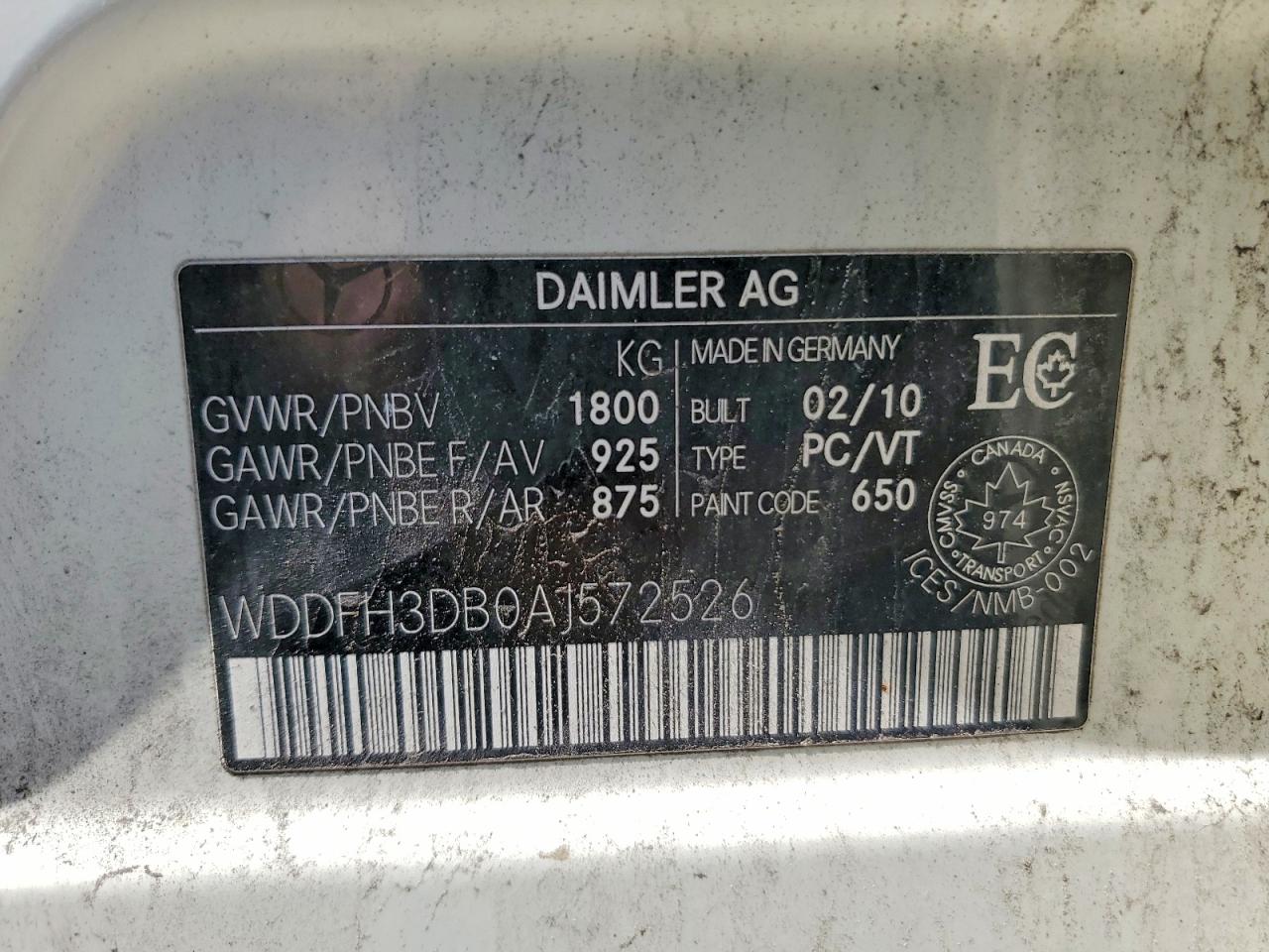 2010 Mercedes-benz B200 Белый vin: WDDFH3DB0AJ572526