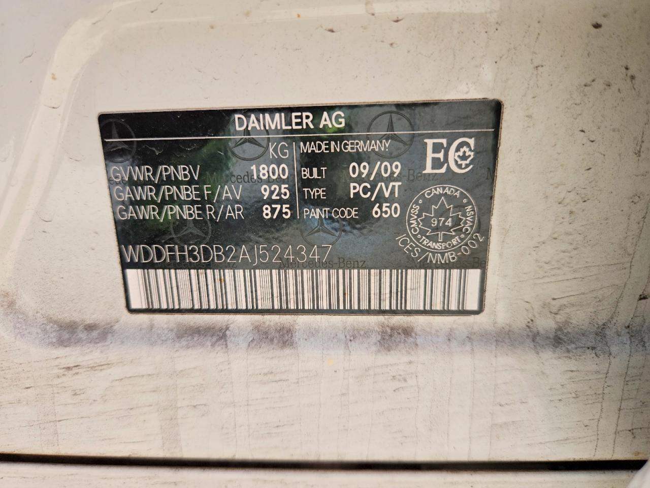 2010 Mercedes-benz B200 White vin: WDDFH3DB2AJ524347