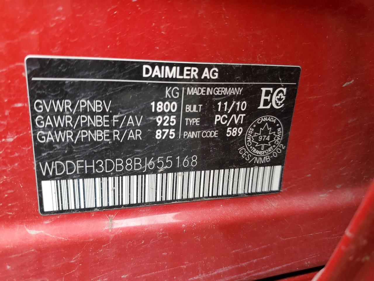 2011 Mercedes-benz B200 Red vin: WDDFH3DB8BJ655168
