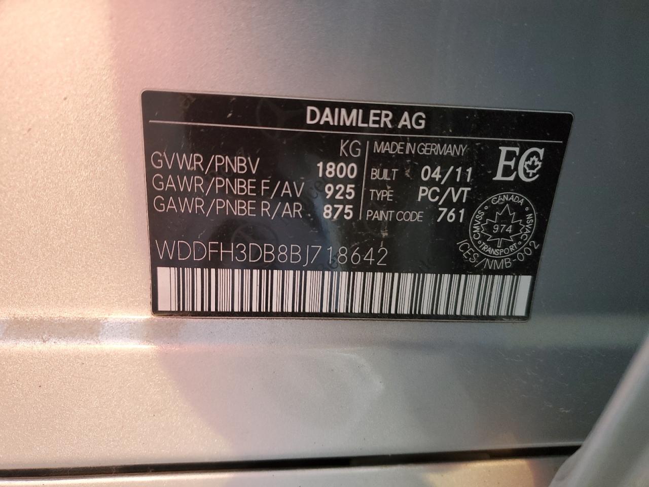 2011 Mercedes-benz B200 Silver vin: WDDFH3DB8BJ718642
