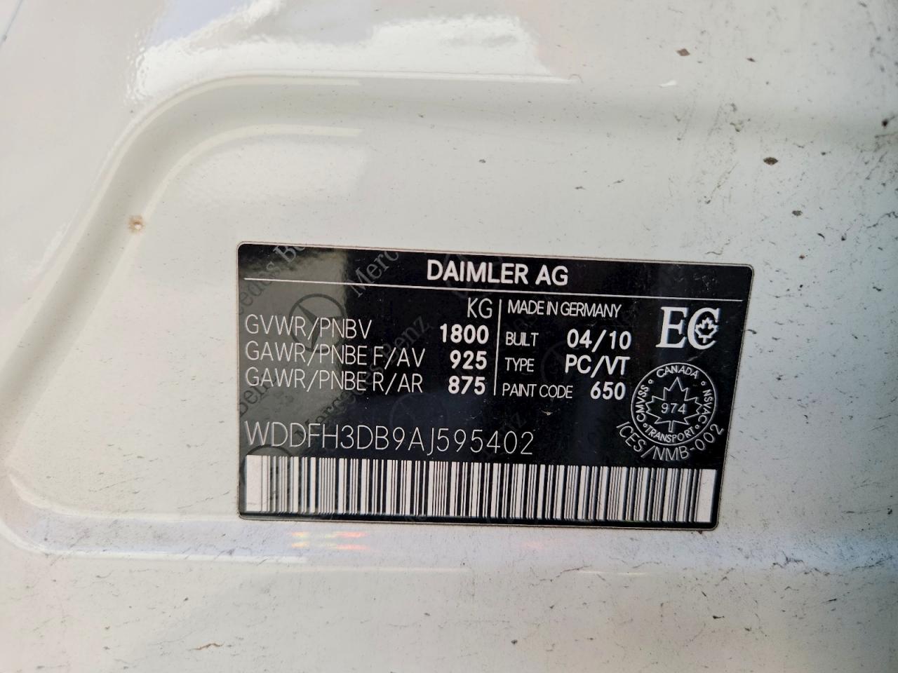 2010 Mercedes-benz B200 Белый vin: WDDFH3DB9AJ595402