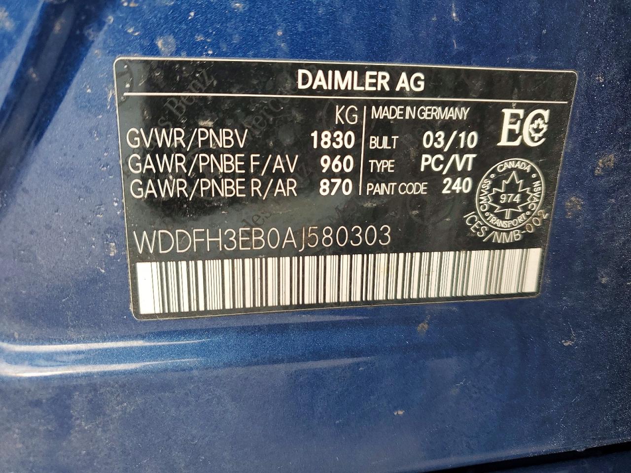 2010 Mercedes-benz B200 T Blue vin: WDDFH3EB0AJ580303
