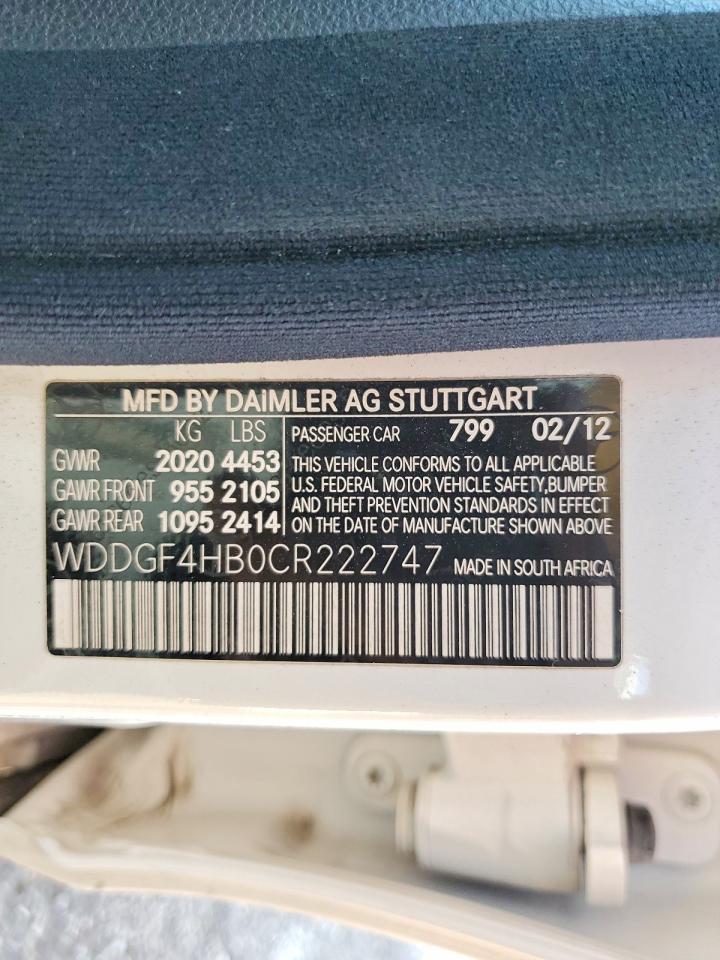 2012 Mercedes-benz C 250 White vin: WDDGF4HB0CR222747