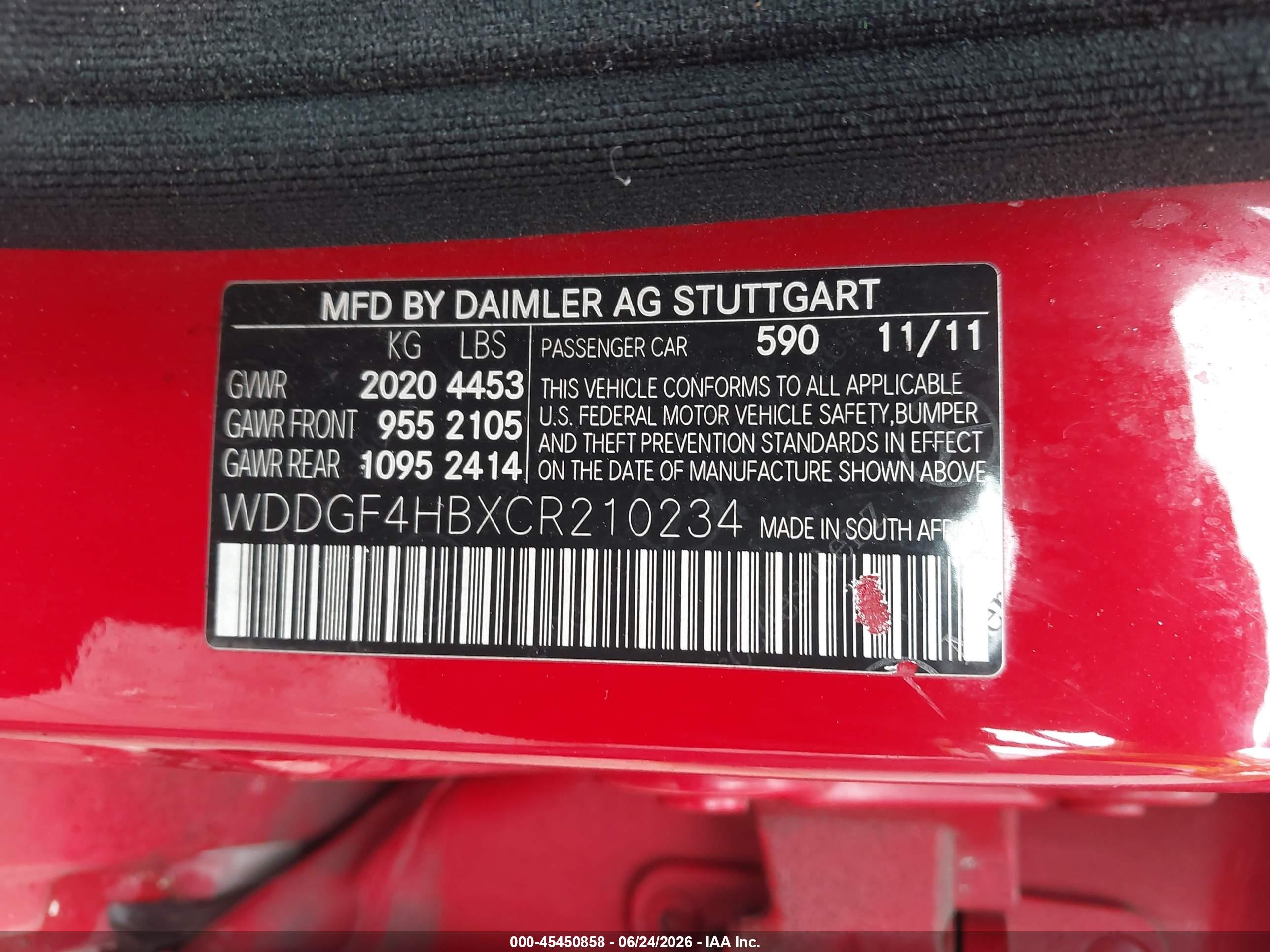 2012 Mercedes-benz C 250 Sport Red vin: WDDGF4HBXCR210234