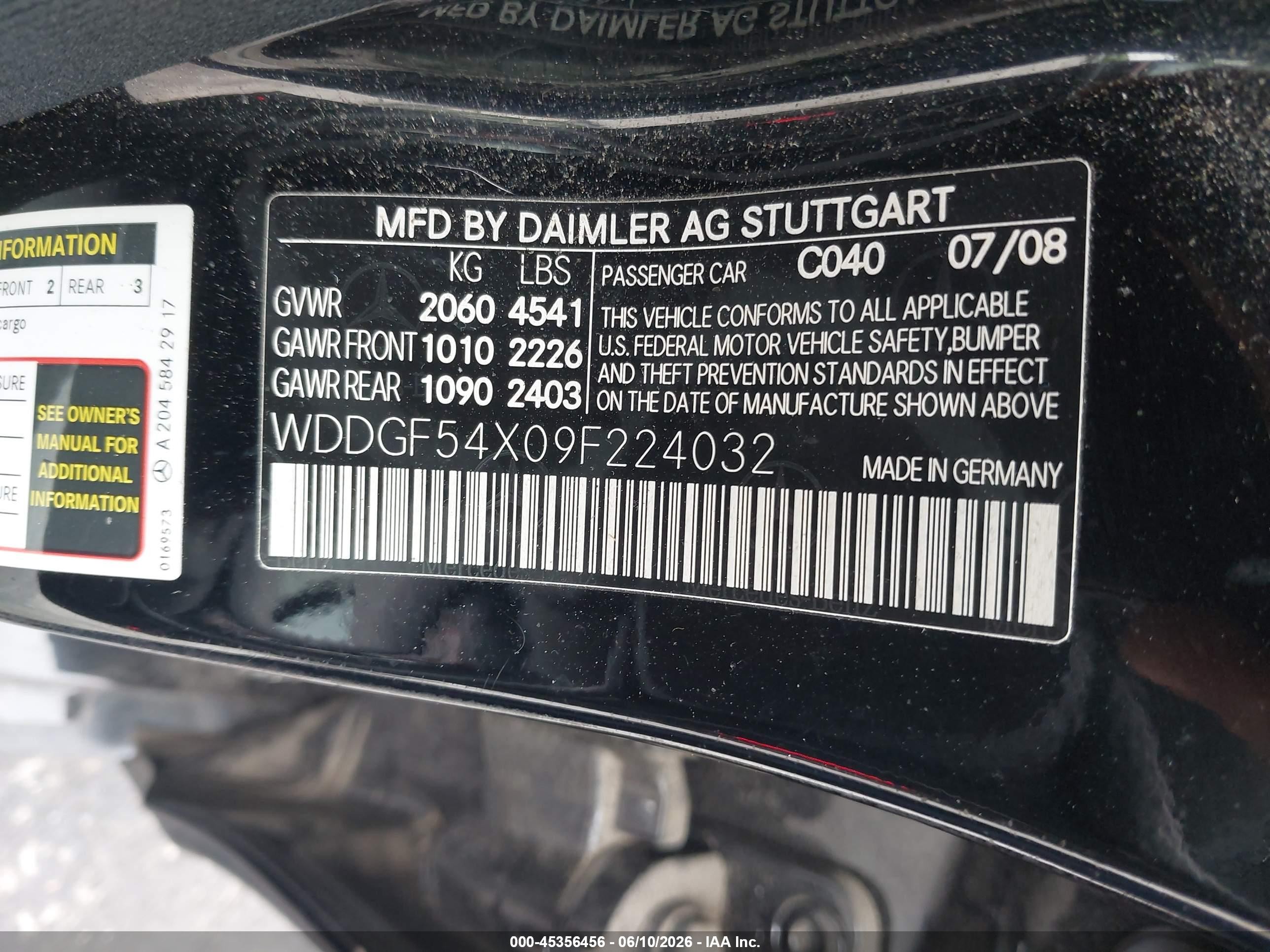 2009 Mercedes-benz C 300 Luxury/sport Black vin: WDDGF54X09F224032