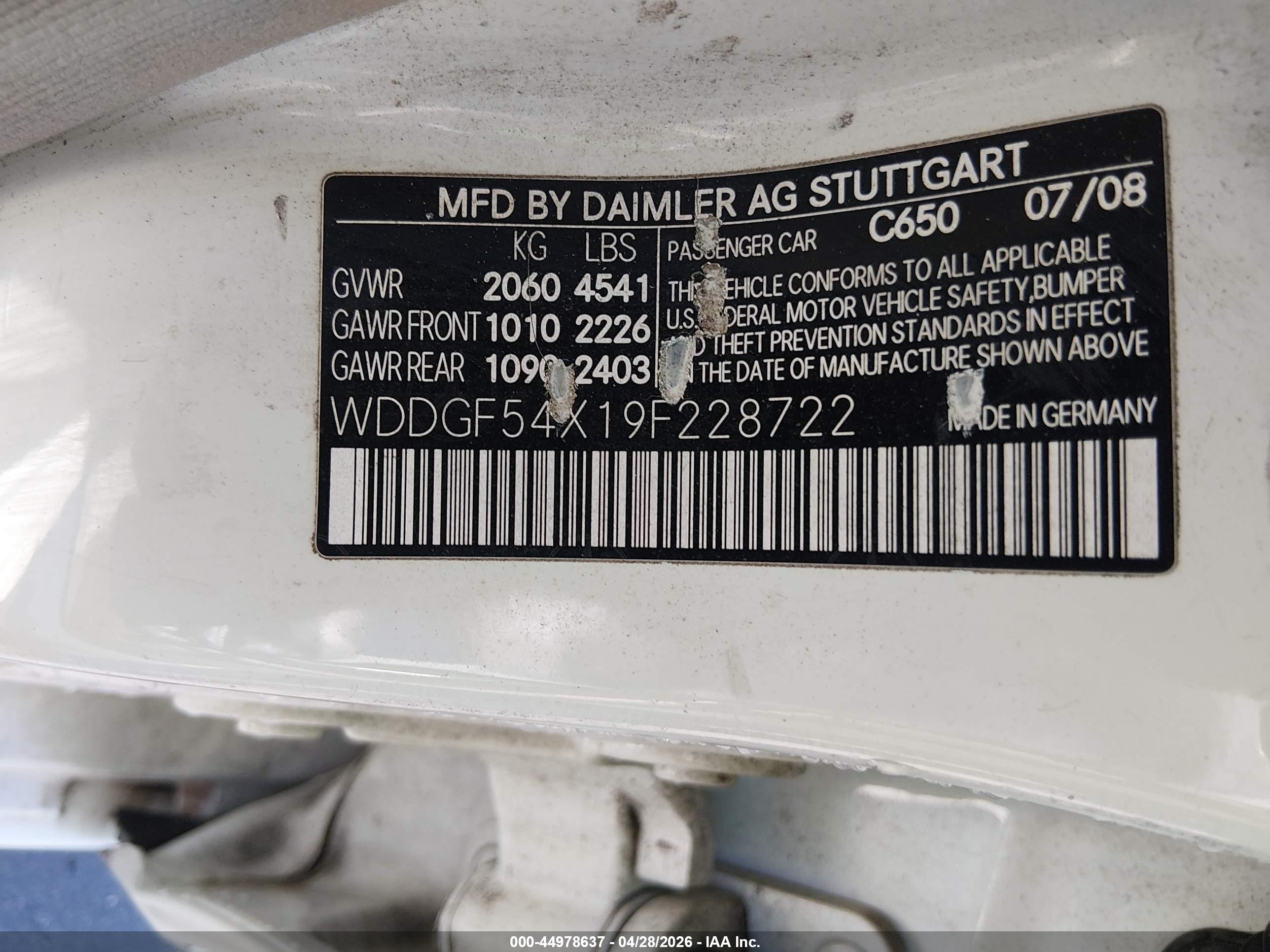 2009 Mercedes-benz C 300 Sport White vin: WDDGF54X19F228722