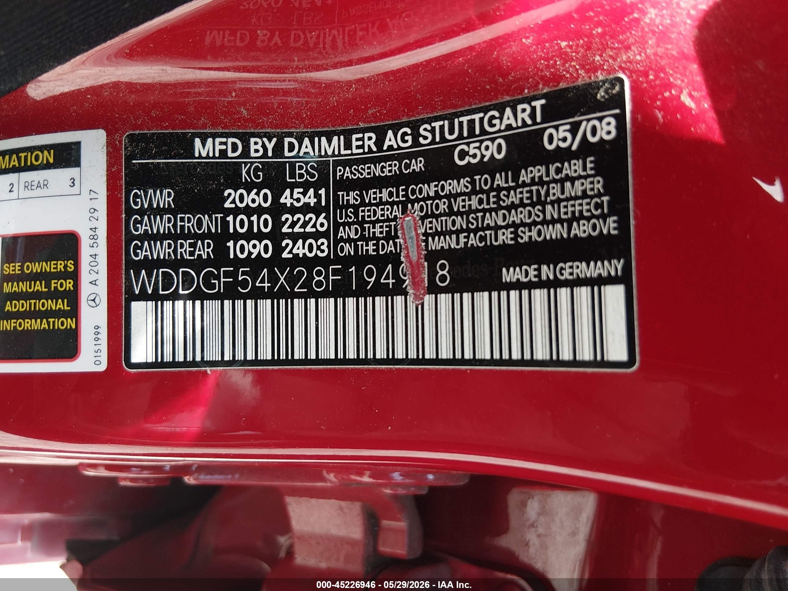 2008 Mercedes-benz C 300 Luxury/sport Red vin: WDDGF54X28F194918