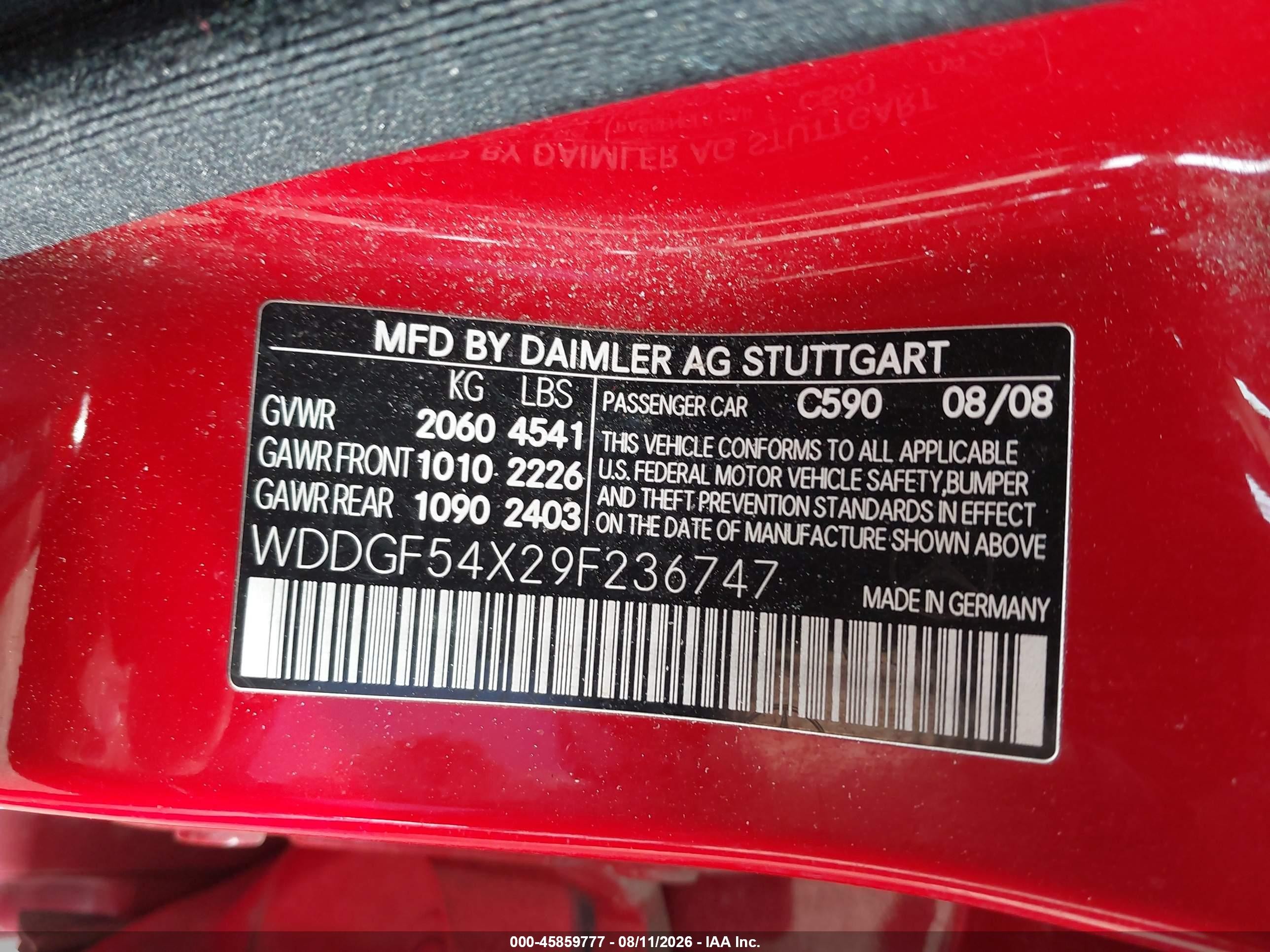 2009 Mercedes-benz C 300   Red vin: WDDGF54X29F236747