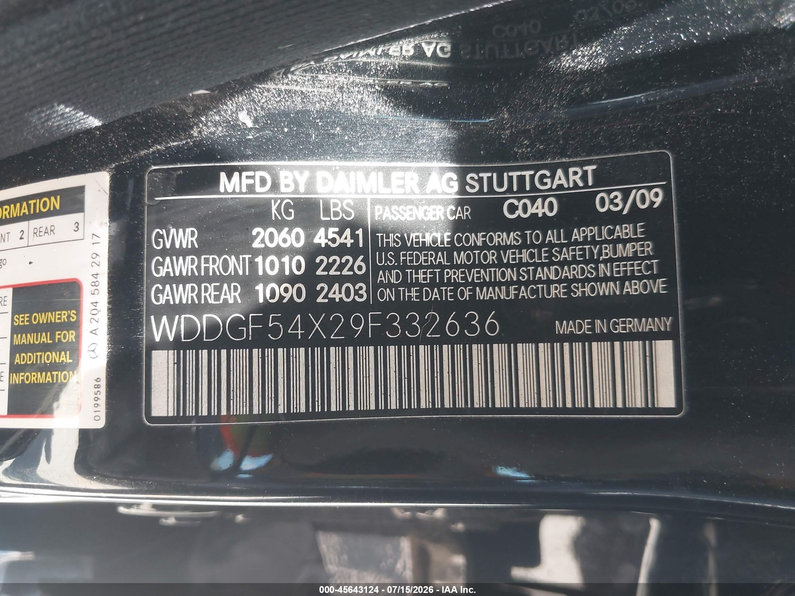 2009 Mercedes-benz C 300   Black vin: WDDGF54X29F332636