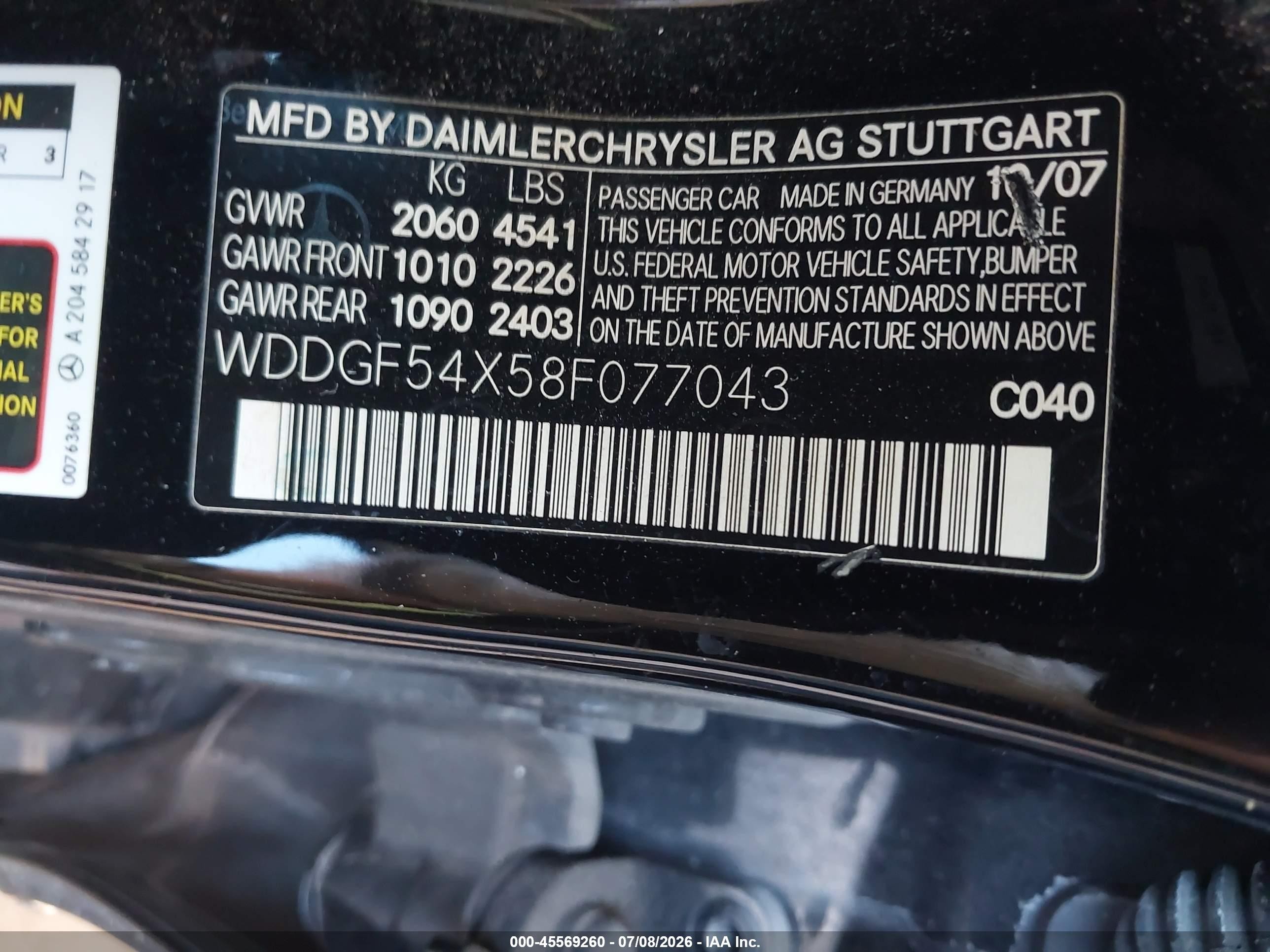 2008 Mercedes-benz C 300 Luxury/sport Black vin: WDDGF54X58F077043