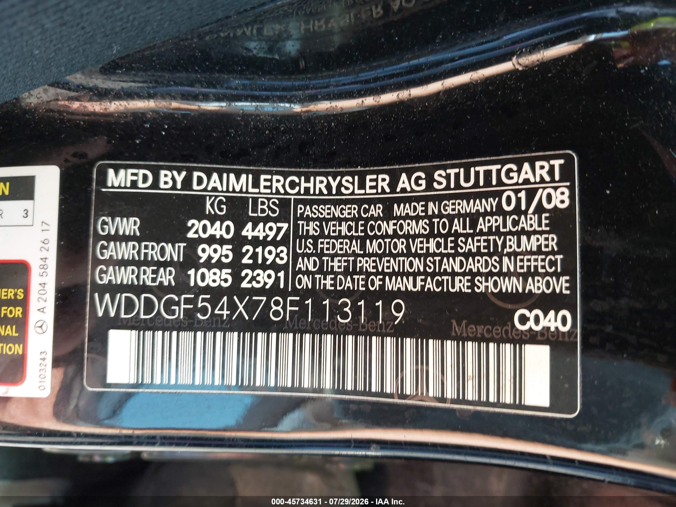 2008 Mercedes-benz C 300 Luxury/sport Black vin: WDDGF54X78F113119